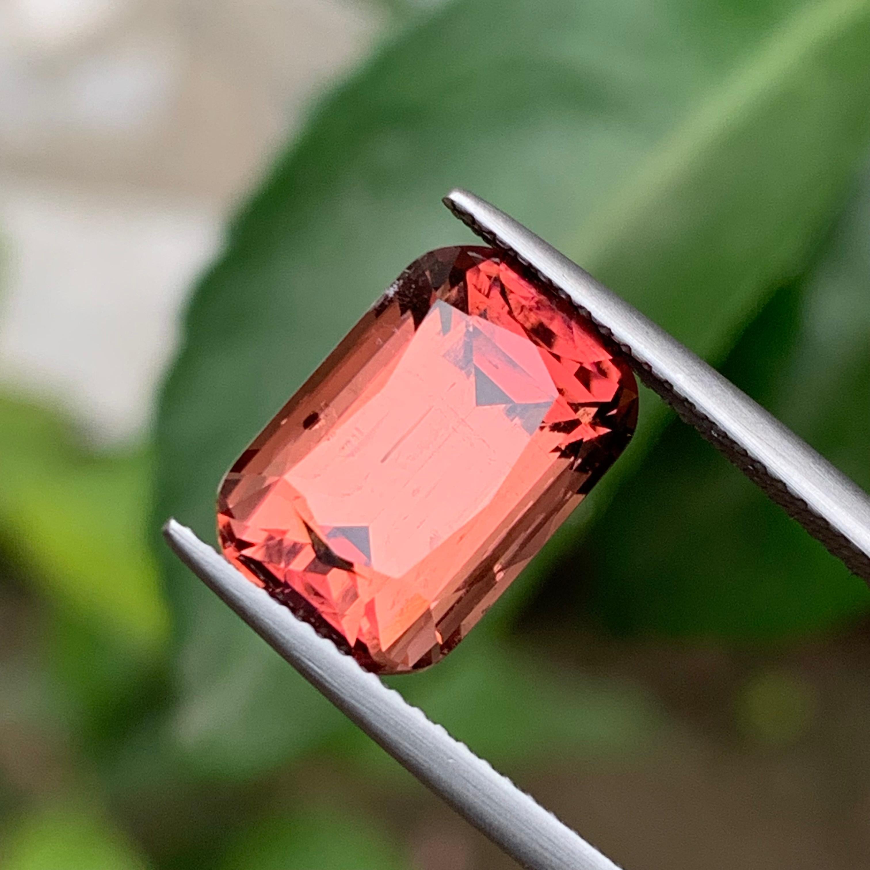 Bague en tourmaline naturelle rose pêche, pierre précieuse non sertie, taille coussin 7,05 carats en vente 5