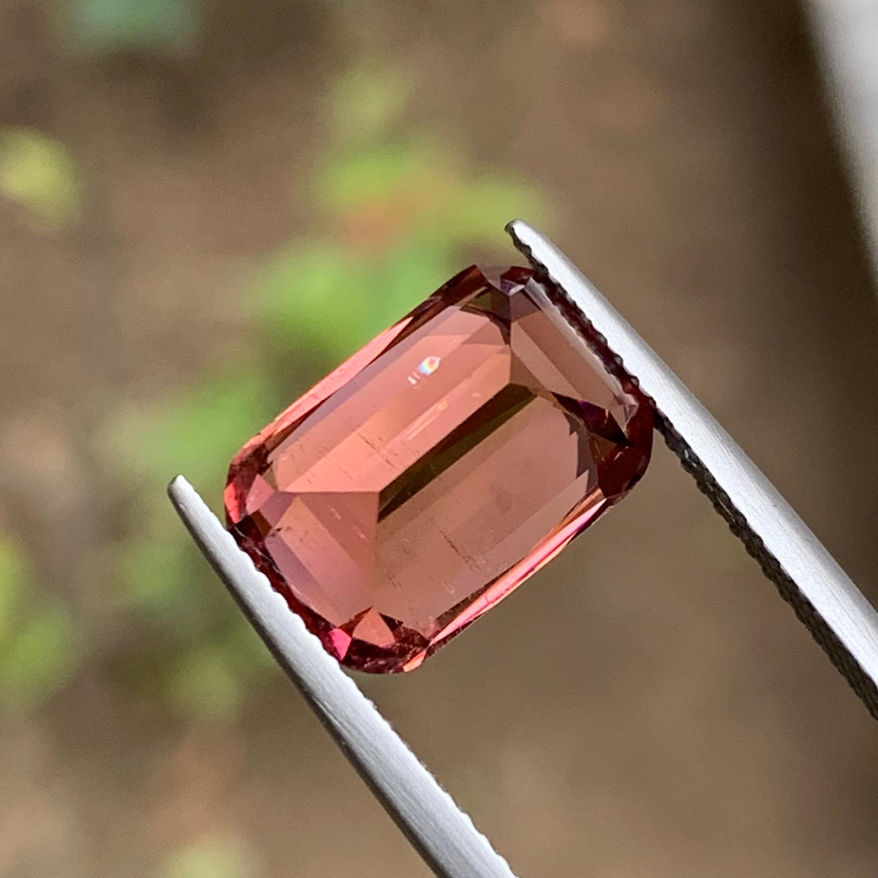 Bague en tourmaline naturelle rose pêche, pierre précieuse non sertie, taille coussin 7,05 carats en vente 2