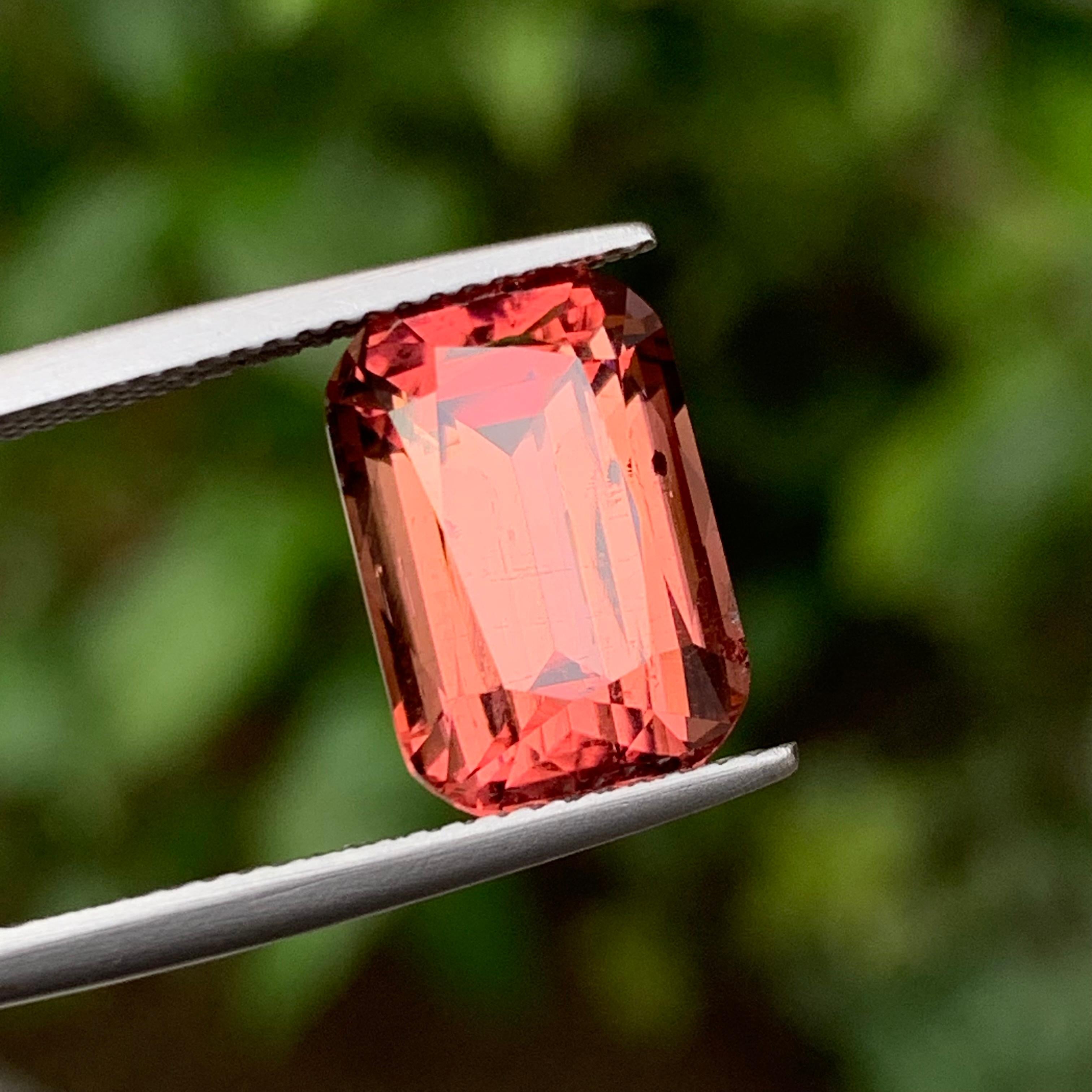 Bague en tourmaline naturelle rose pêche, pierre précieuse non sertie, taille coussin 7,05 carats en vente 3