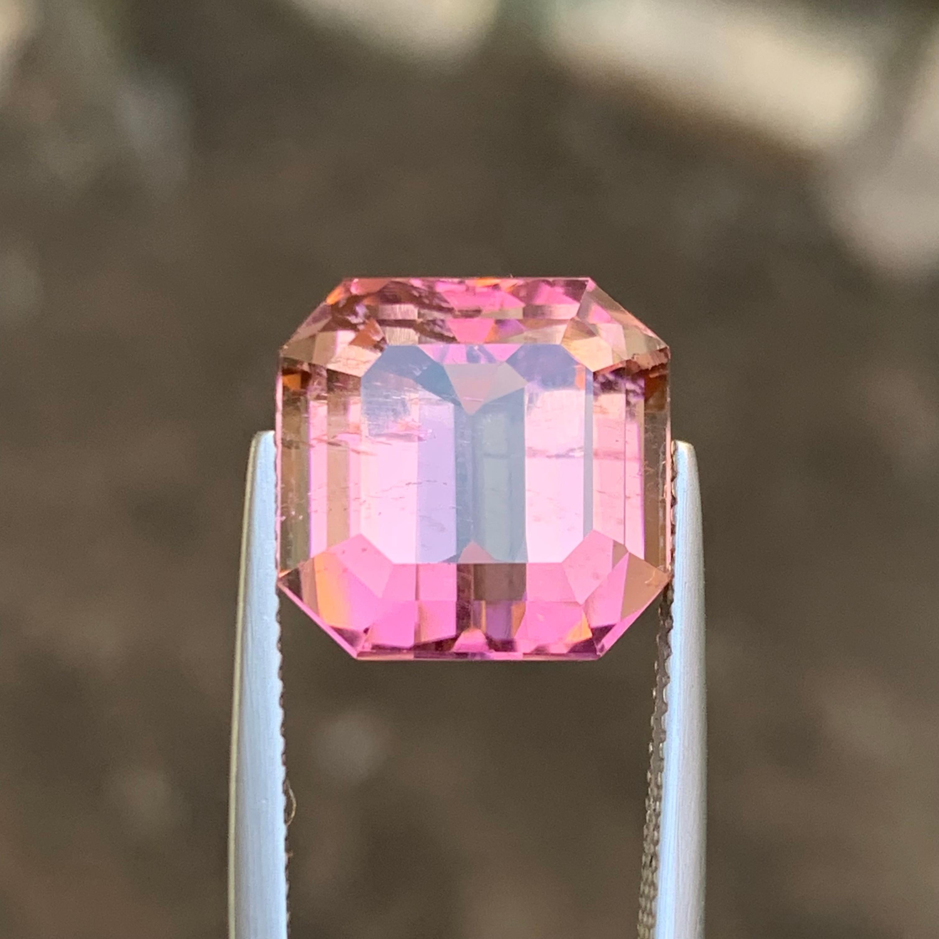 Peachy Pink Natural Tourmaline Ring, Pendant Loose Gemstone 12.20 Ct Emerald Cut For Sale 5