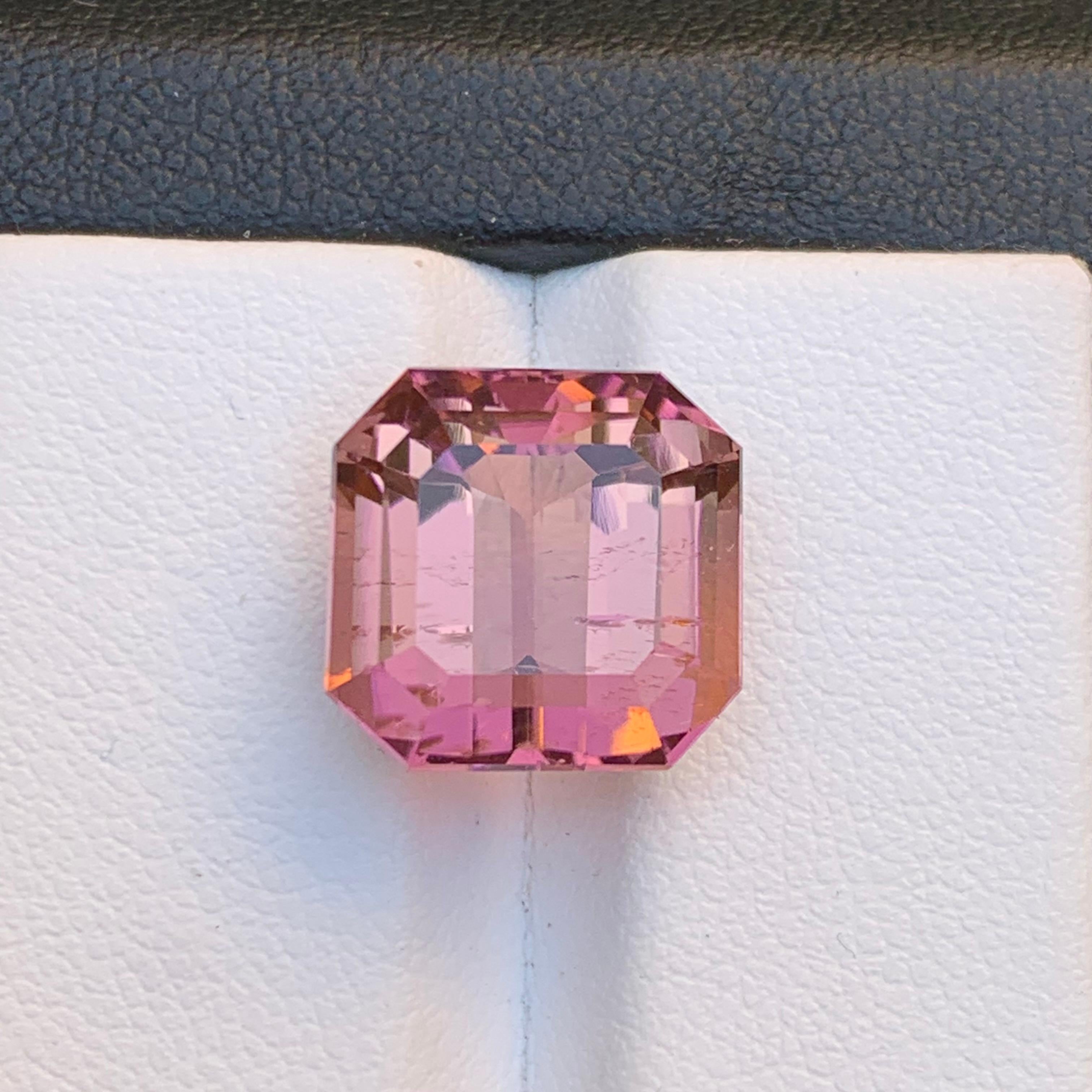 Peachy Pink Natural Tourmaline Ring, Pendant Loose Gemstone 12.20 Ct Emerald Cut For Sale 6