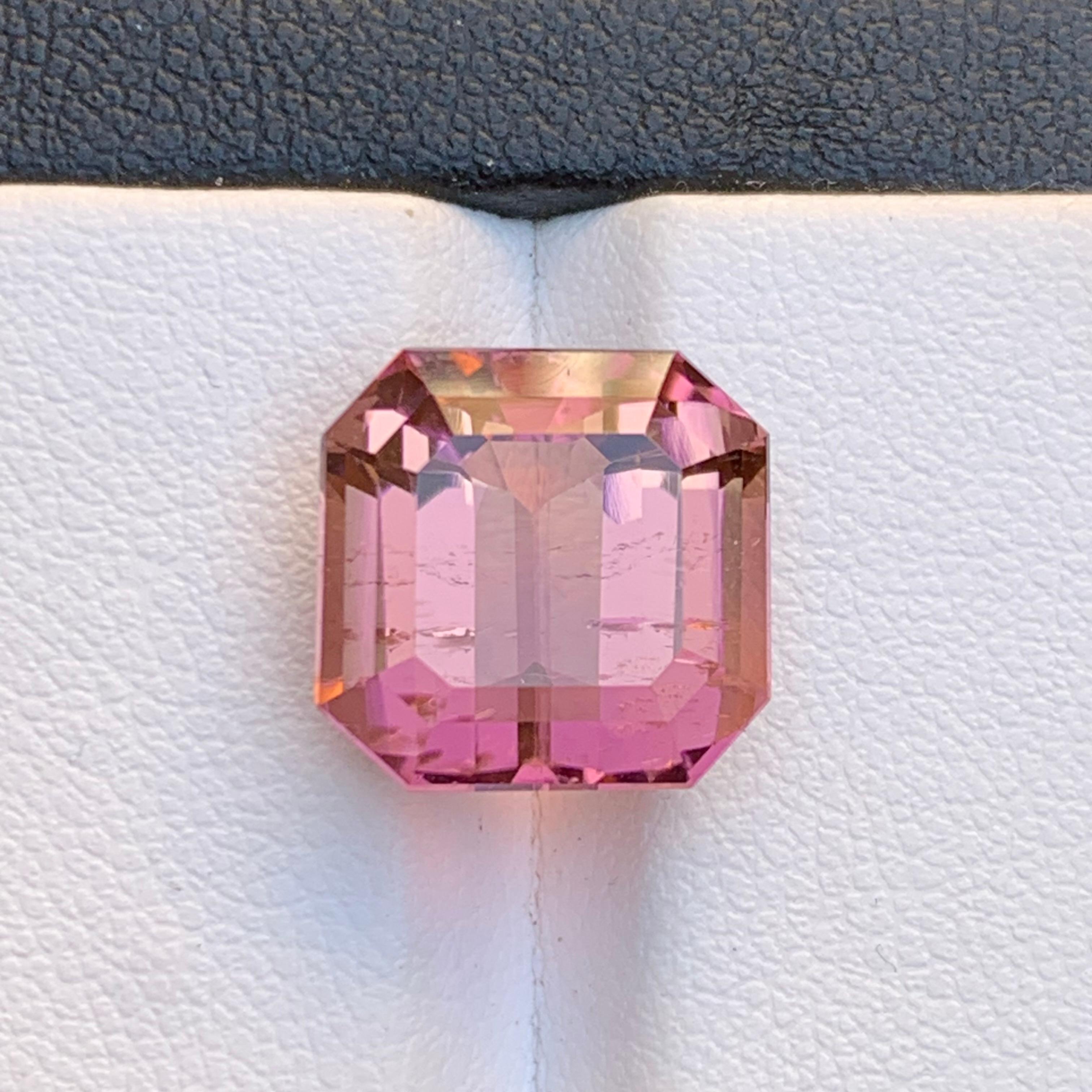 Peachy Pink Natural Tourmaline Ring, Pendant Loose Gemstone 12.20 Ct Emerald Cut For Sale 7