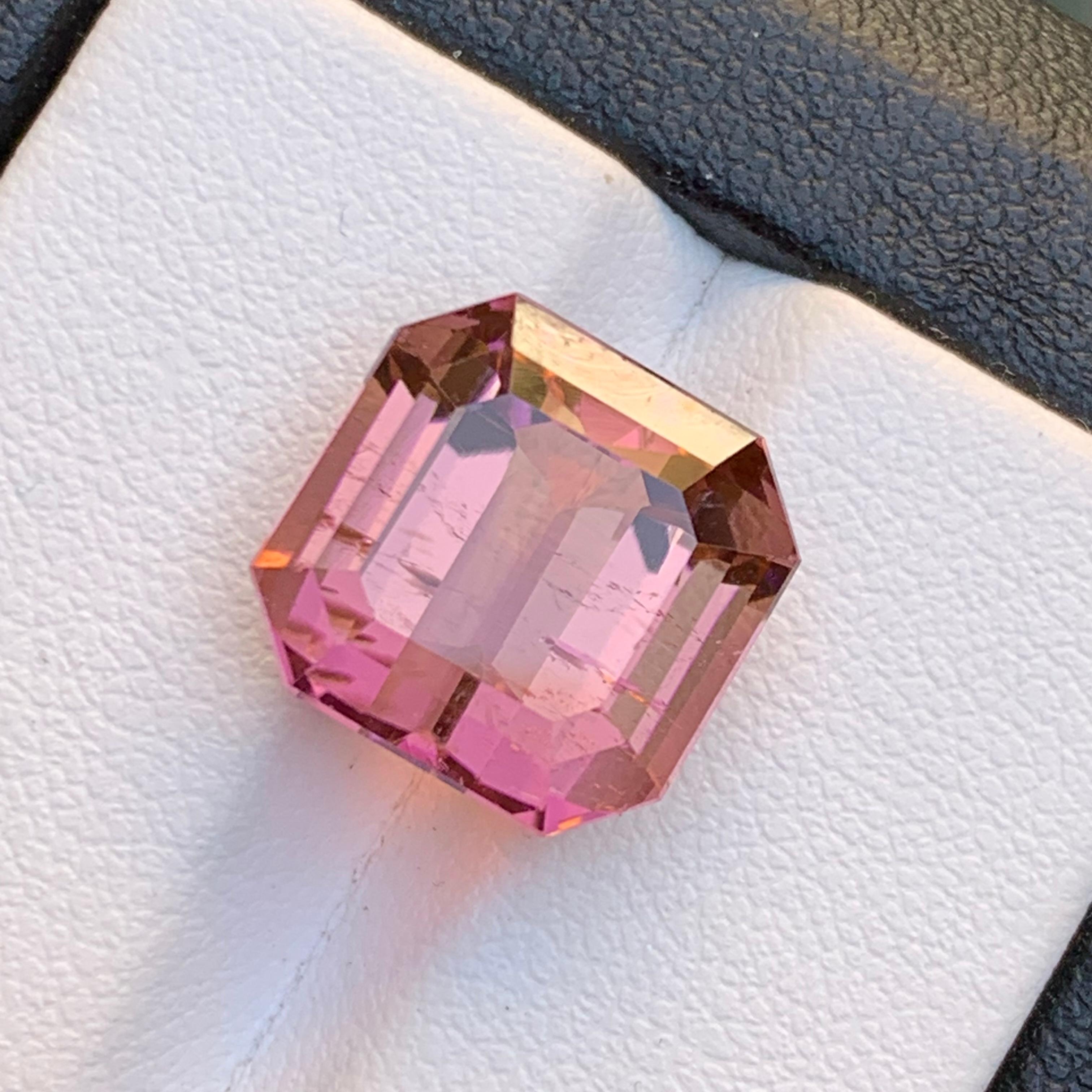 Contemporary Peachy Pink Natural Tourmaline Ring, Pendant Loose Gemstone 12.20 Ct Emerald Cut For Sale