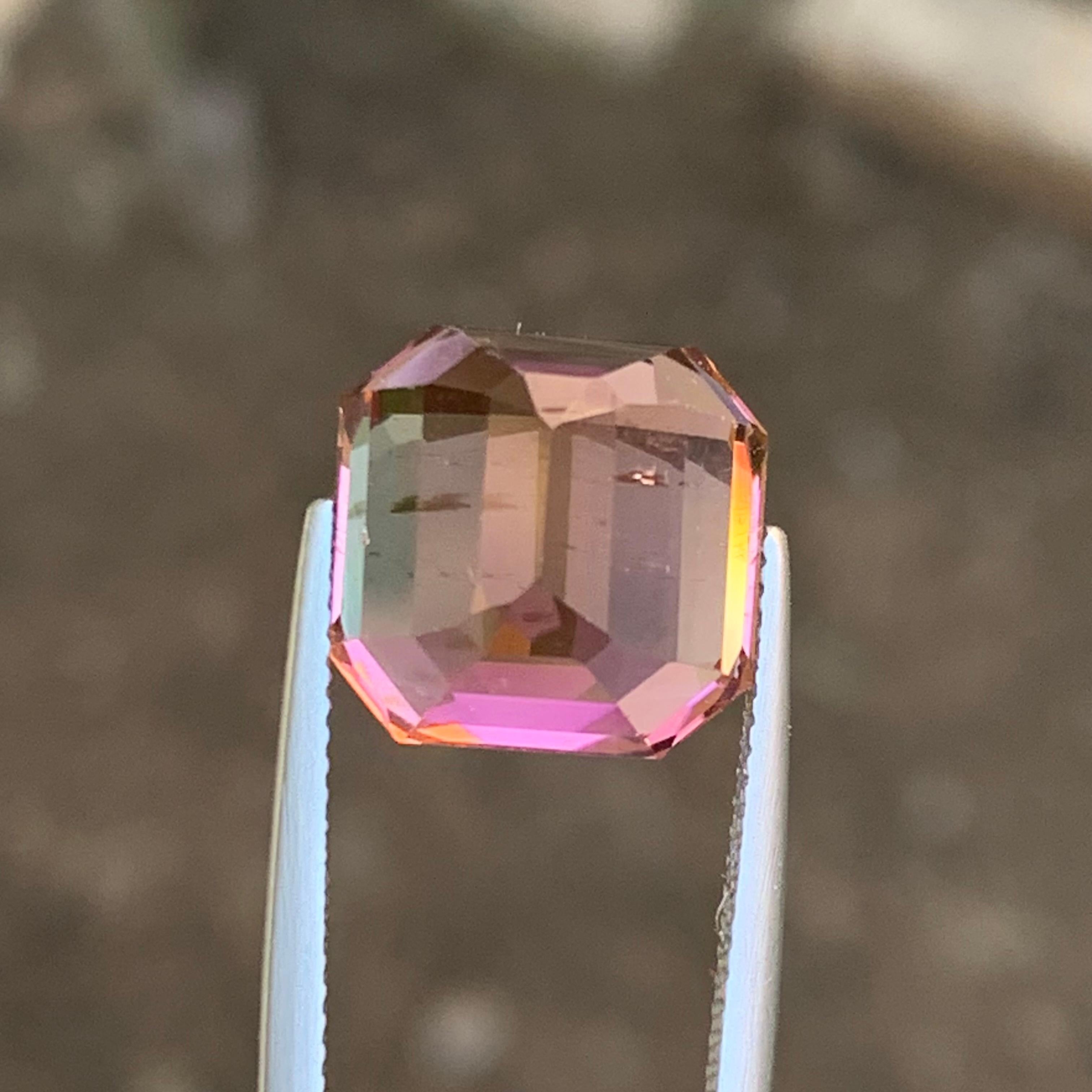 Women's or Men's Peachy Pink Natural Tourmaline Ring, Pendant Loose Gemstone 12.20 Ct Emerald Cut For Sale