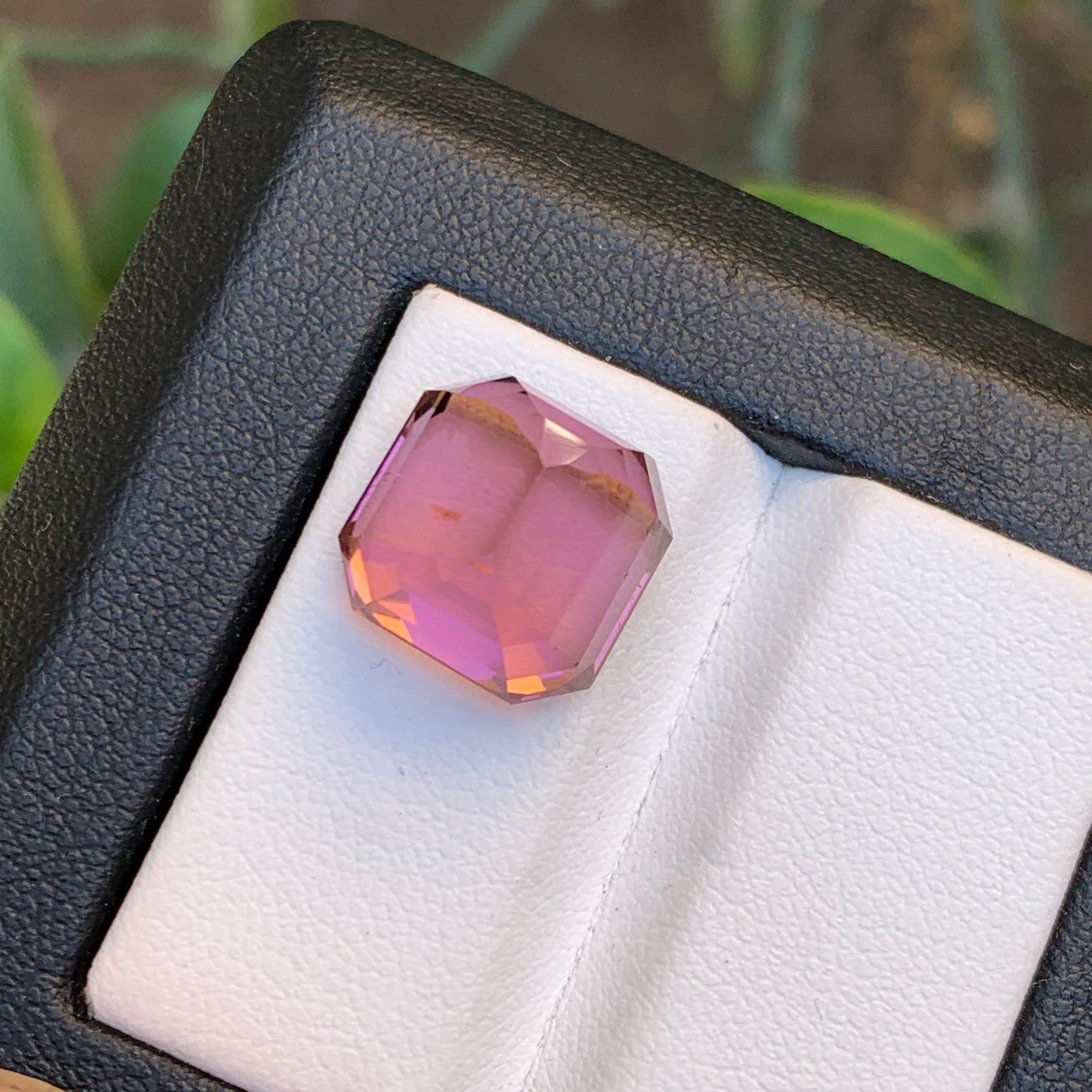 Peachy Pink Natural Tourmaline Ring, Pendant Loose Gemstone 12.20 Ct Emerald Cut For Sale 2