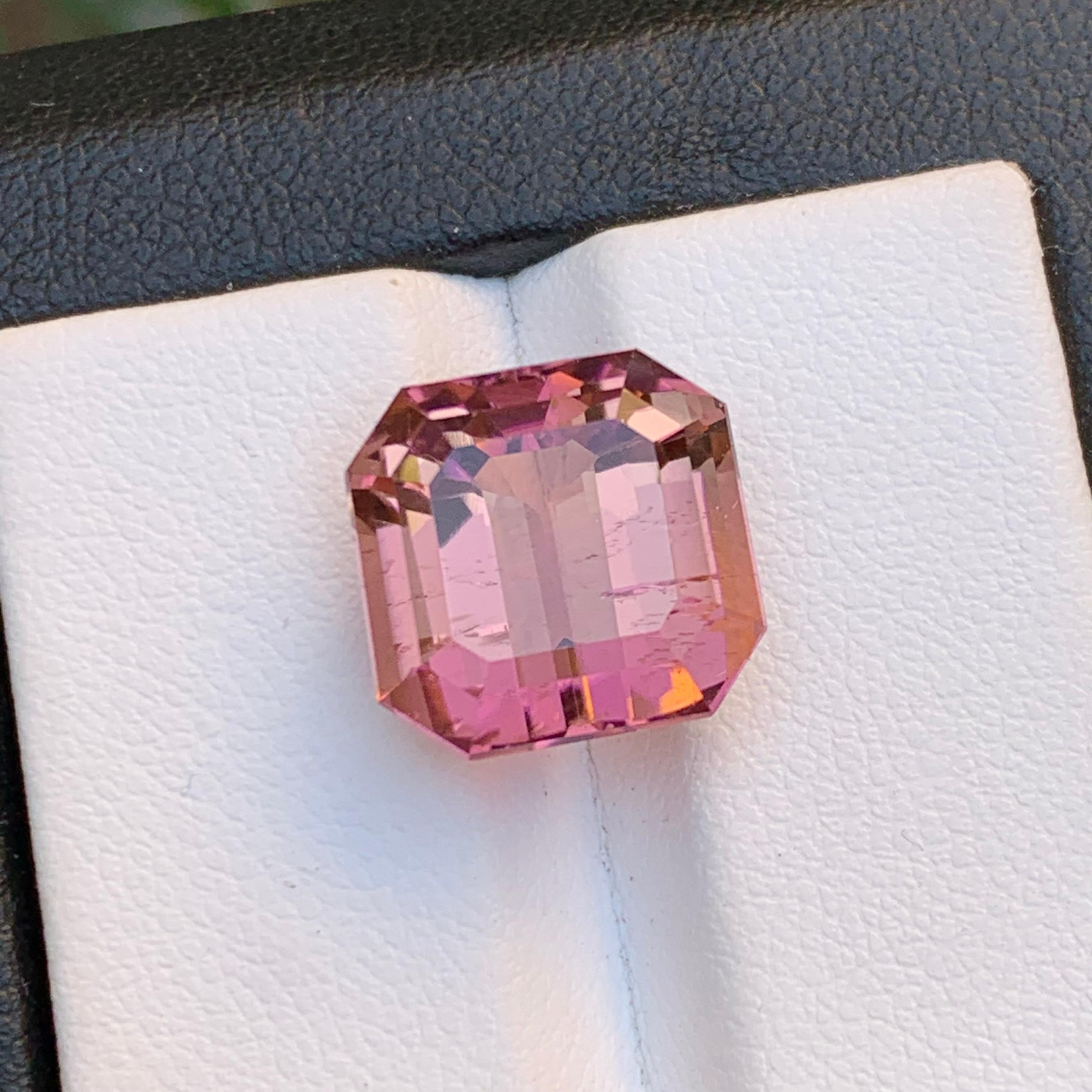 Peachy Pink Natural Tourmaline Ring, Pendant Loose Gemstone 12.20 Ct Emerald Cut For Sale 3