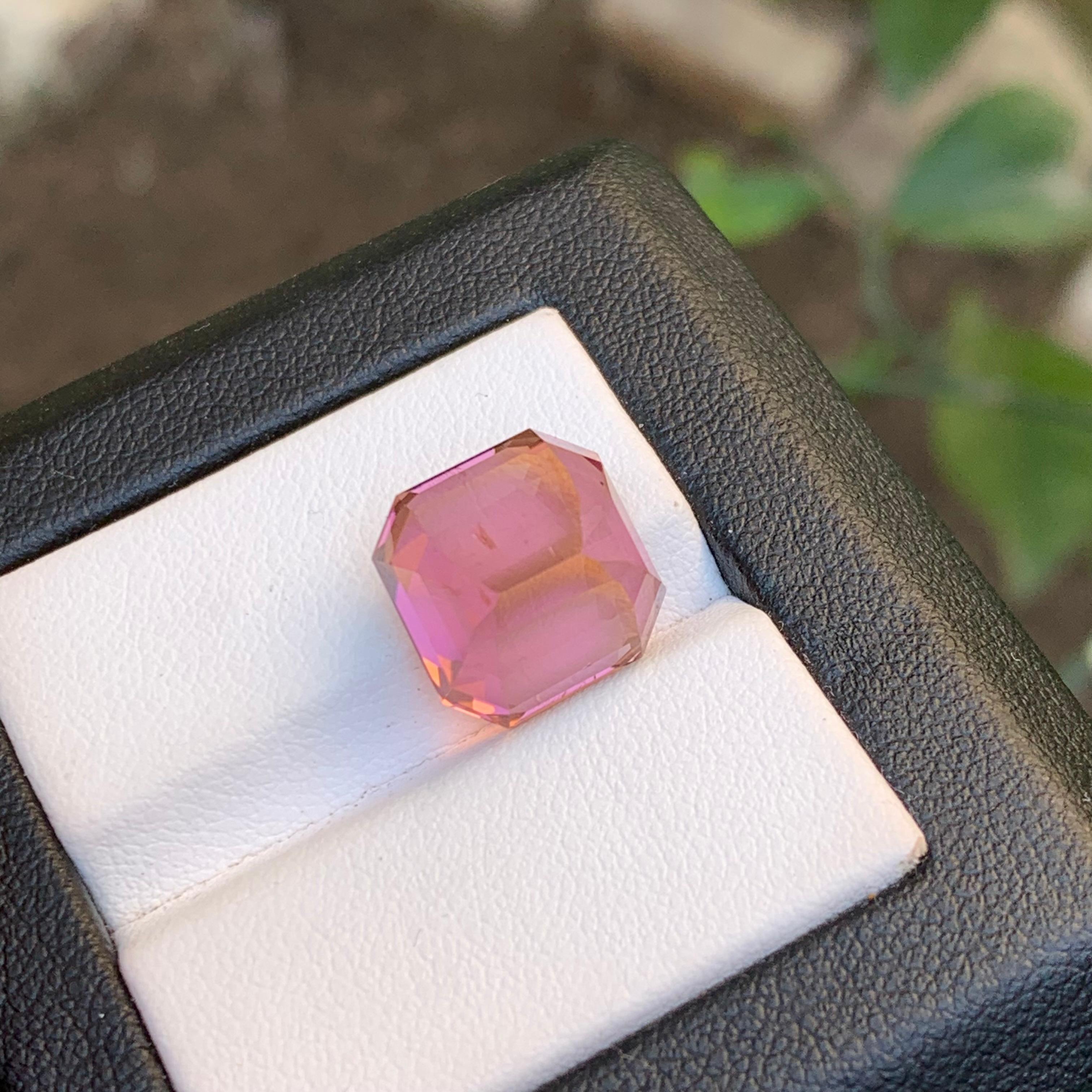 Peachy Pink Natural Tourmaline Ring, Pendant Loose Gemstone 12.20 Ct Emerald Cut For Sale 4