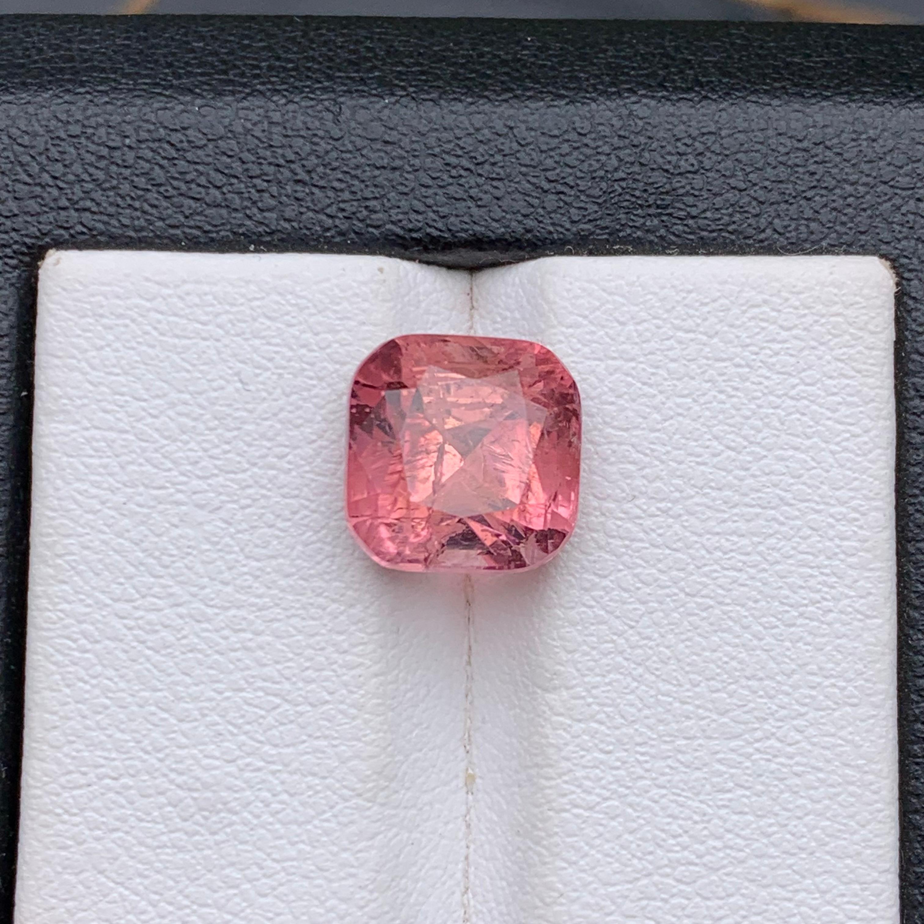 Peachy Pink Natural Tourmaline Ring, Pendant Loose Gemstone 5 Carat Cushion Cut For Sale 5