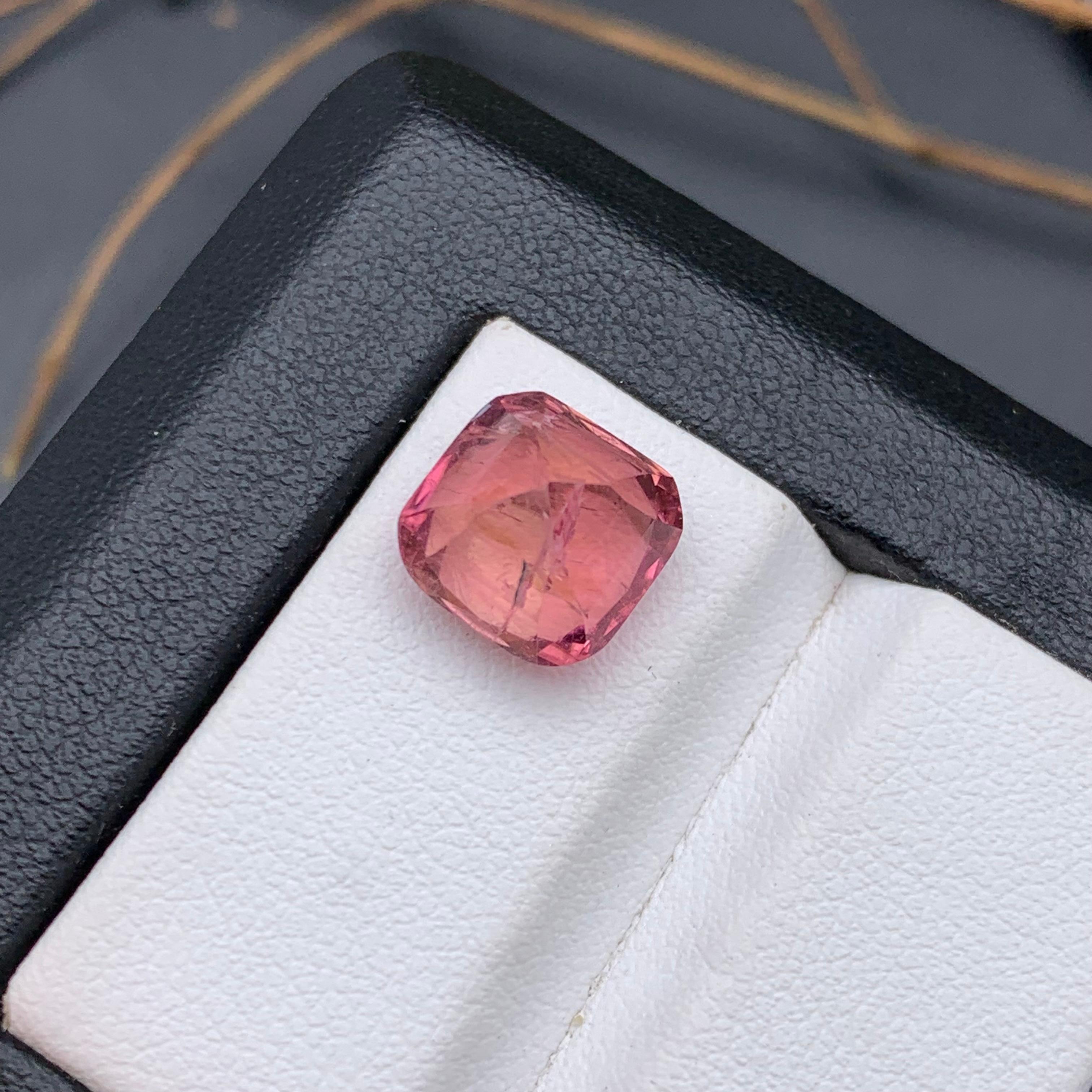 Peachy Pink Natural Tourmaline Ring, Pendant Loose Gemstone 5 Carat Cushion Cut For Sale 6