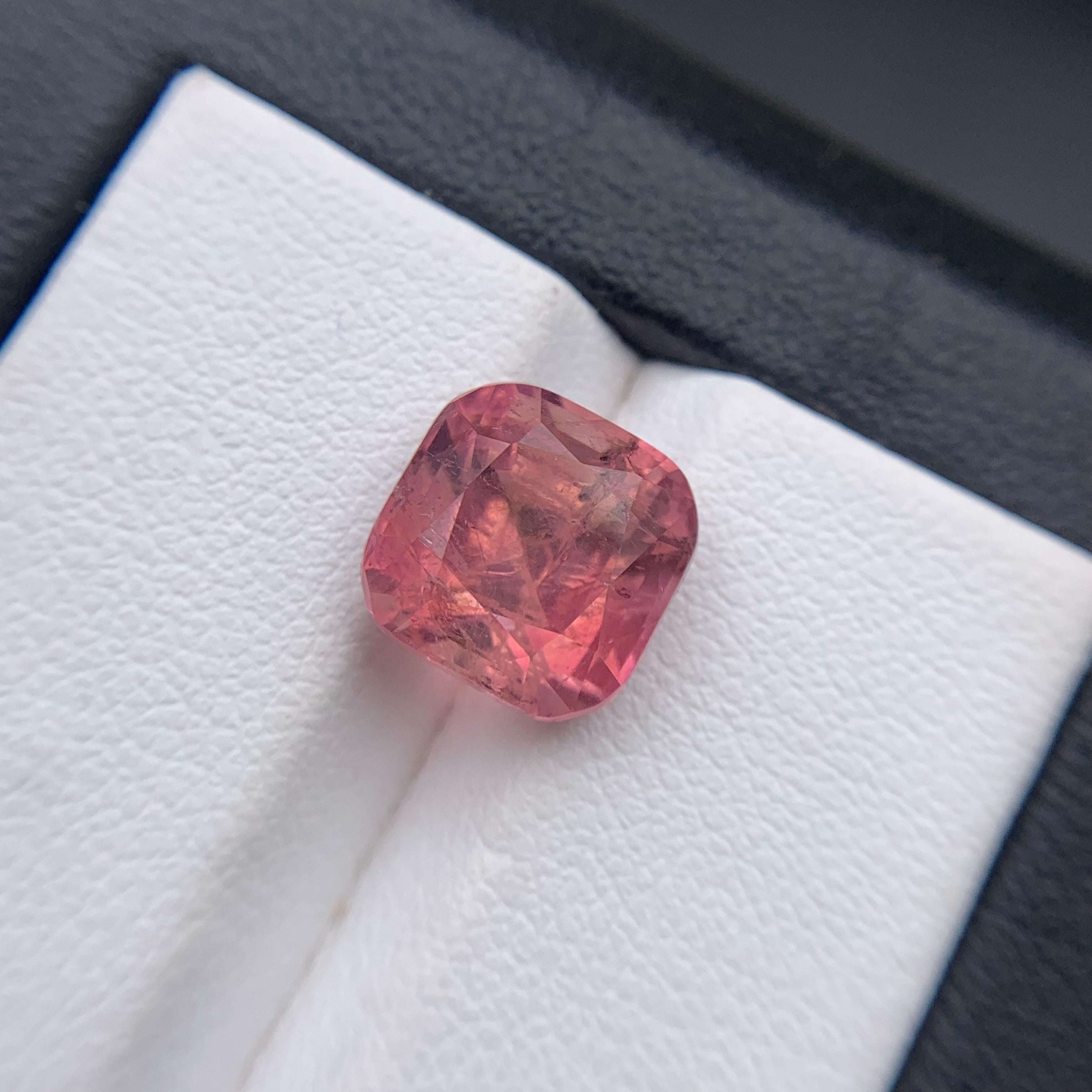 Peachy Pink Natural Tourmaline Ring, Pendant Loose Gemstone 5 Carat Cushion Cut For Sale 7