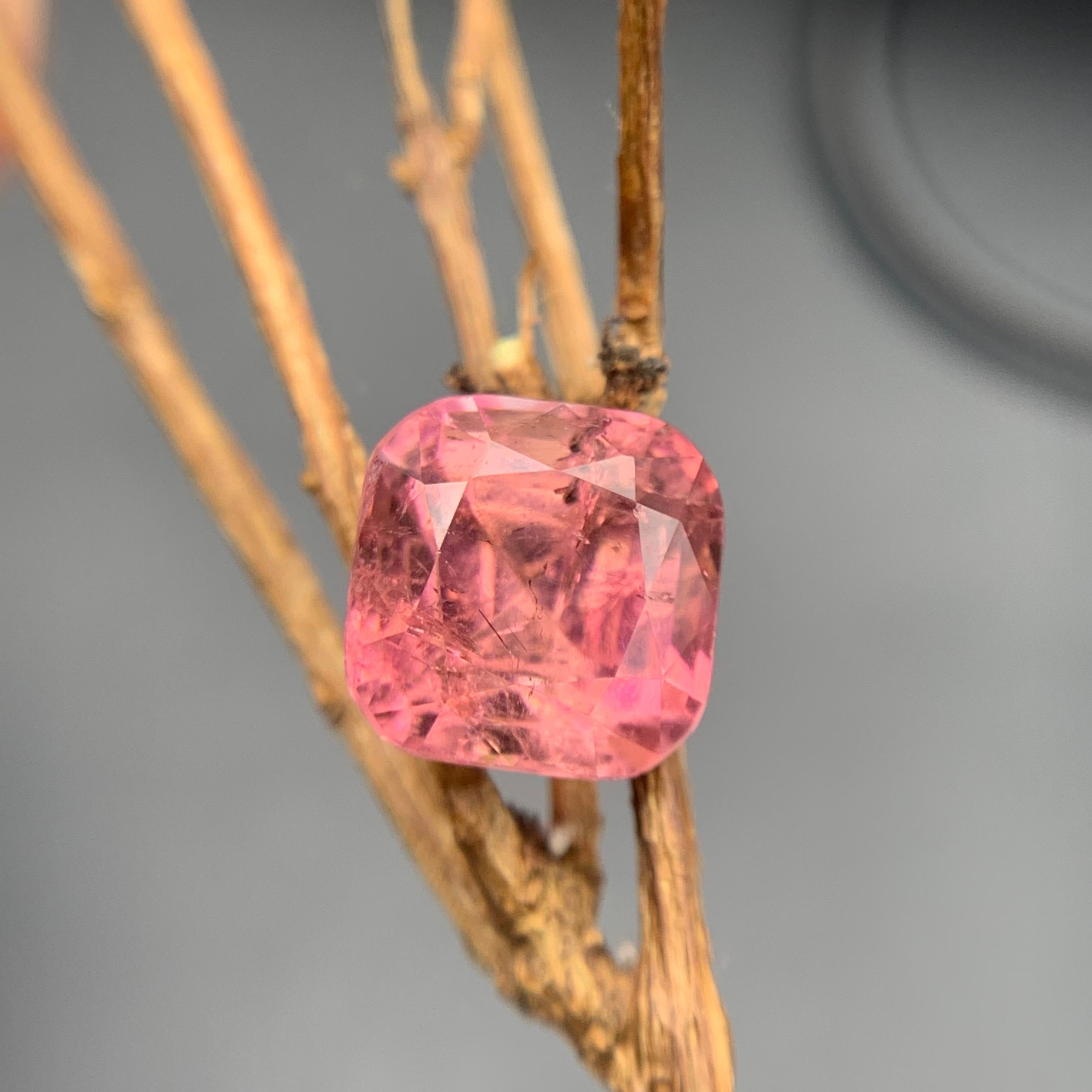 Peachy Pink Natural Tourmaline Ring, Pendant Loose Gemstone 5 Carat Cushion Cut For Sale 8