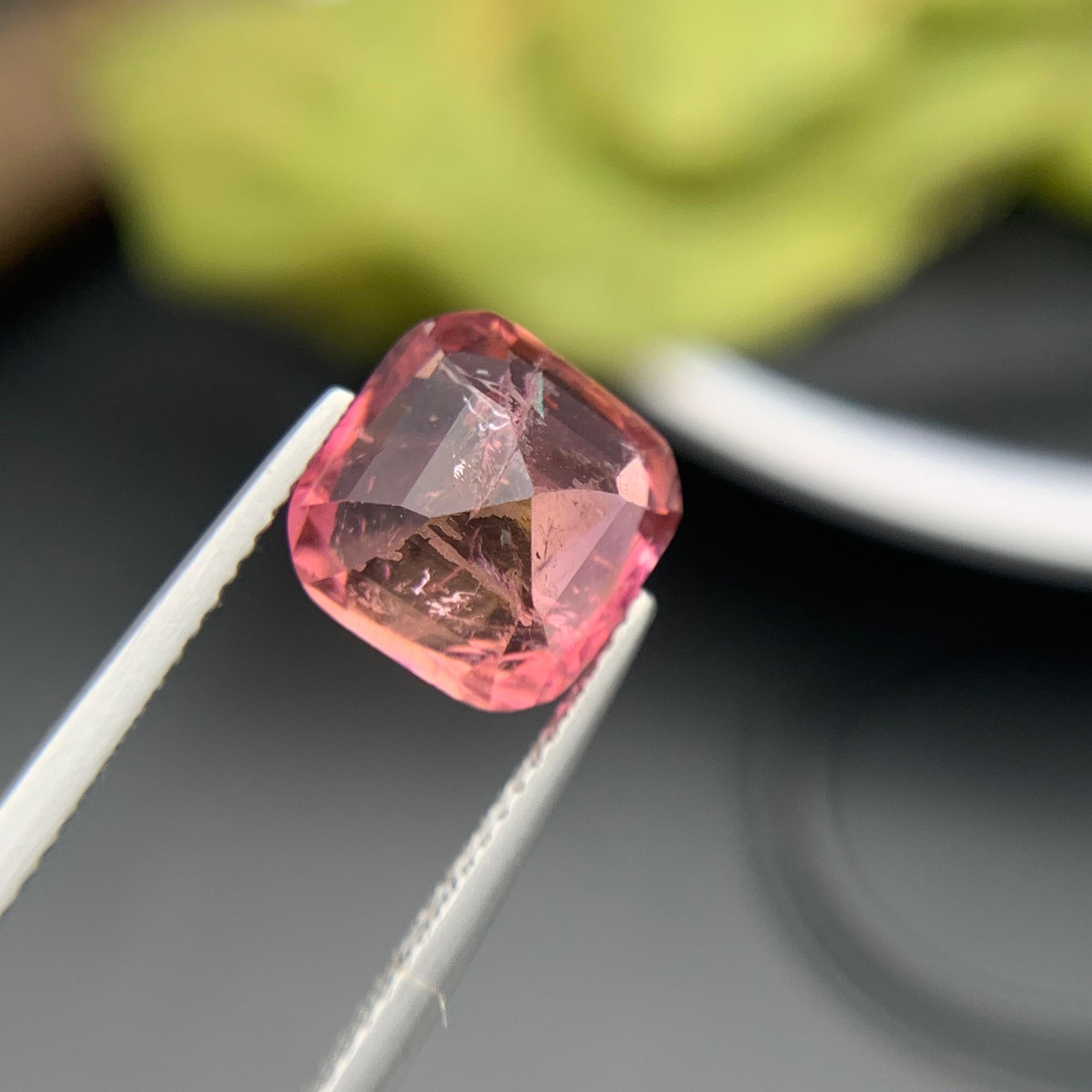 Peachy Pink Natural Tourmaline Ring, Pendant Loose Gemstone 5 Carat Cushion Cut For Sale 1