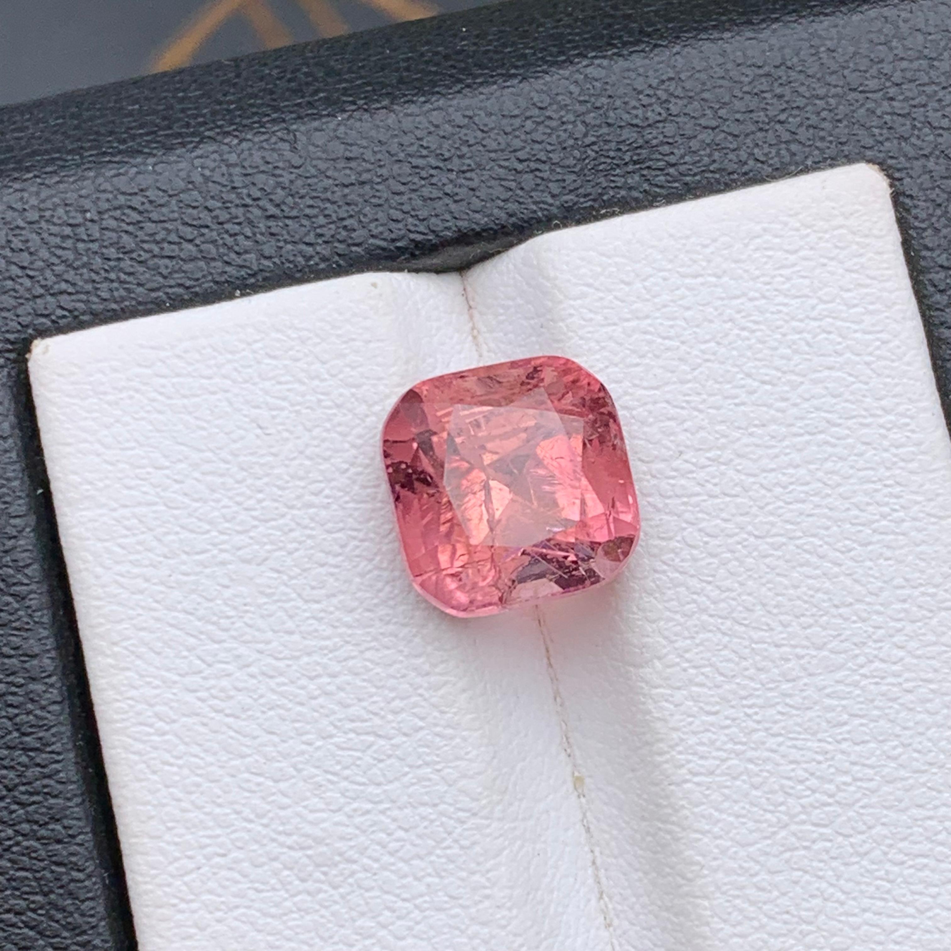 Peachy Pink Natural Tourmaline Ring, Pendant Loose Gemstone 5 Carat Cushion Cut For Sale 2
