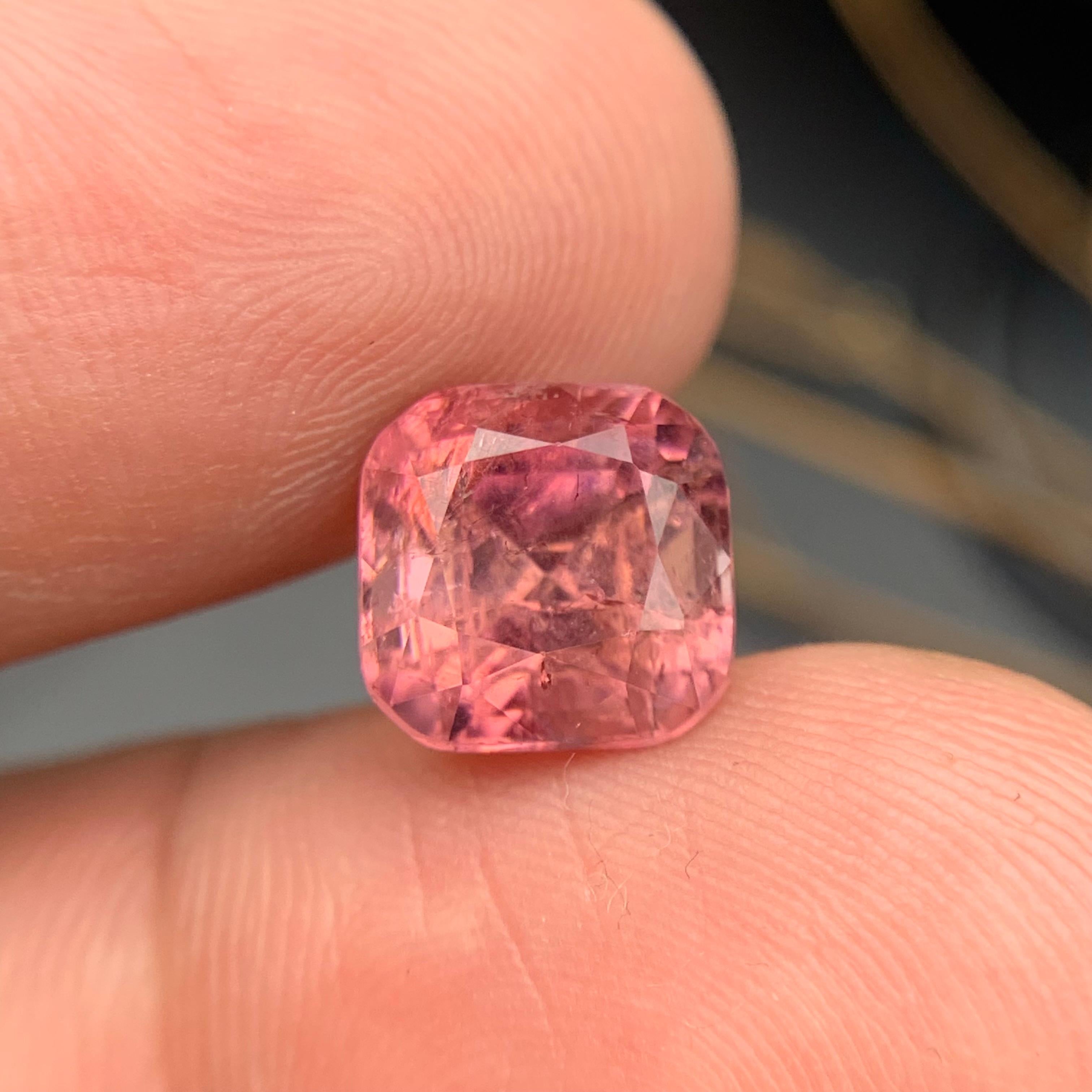 Peachy Pink Natural Tourmaline Ring, Pendant Loose Gemstone 5 Carat Cushion Cut For Sale 3