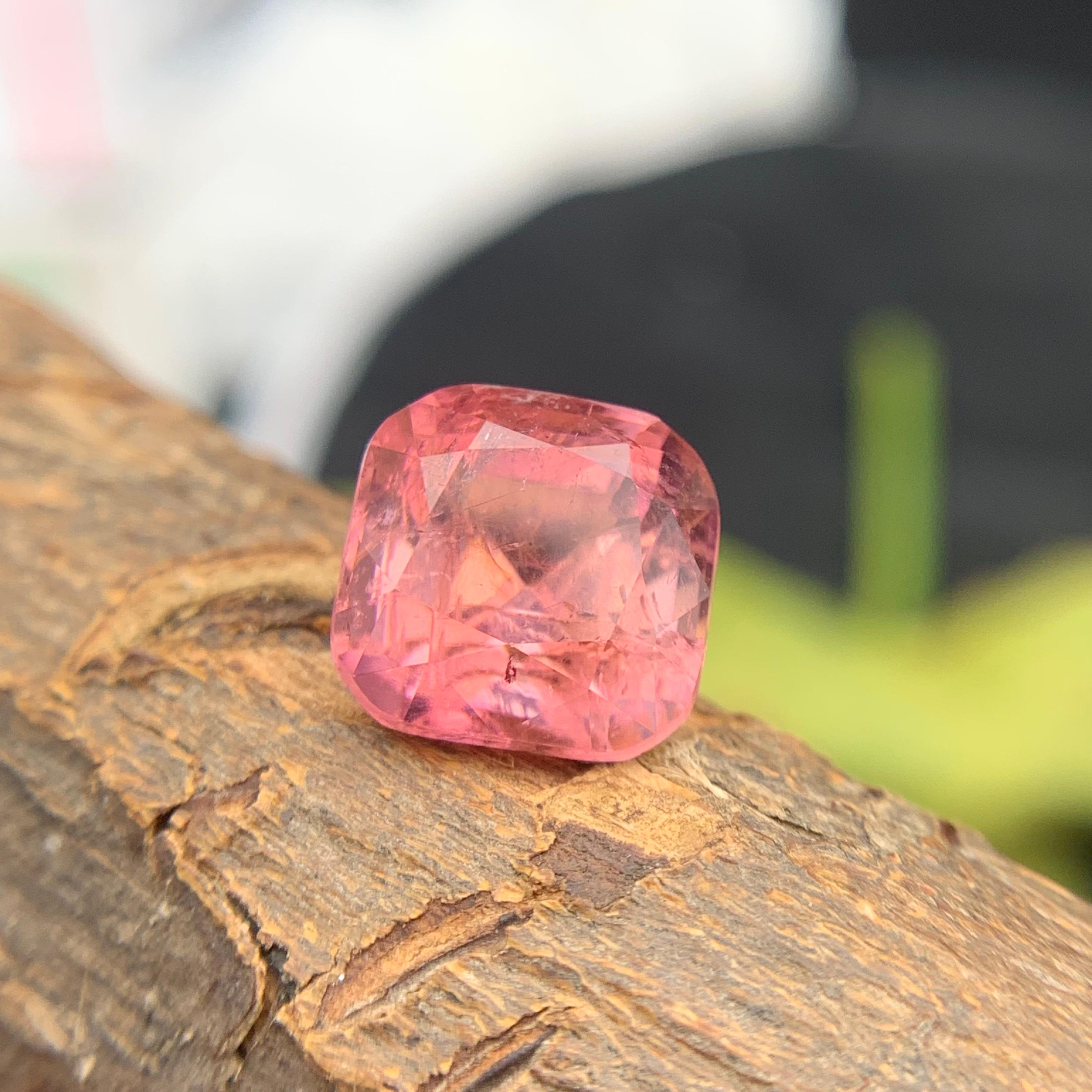 Peachy Pink Natural Tourmaline Ring, Pendant Loose Gemstone 5 Carat Cushion Cut For Sale 4
