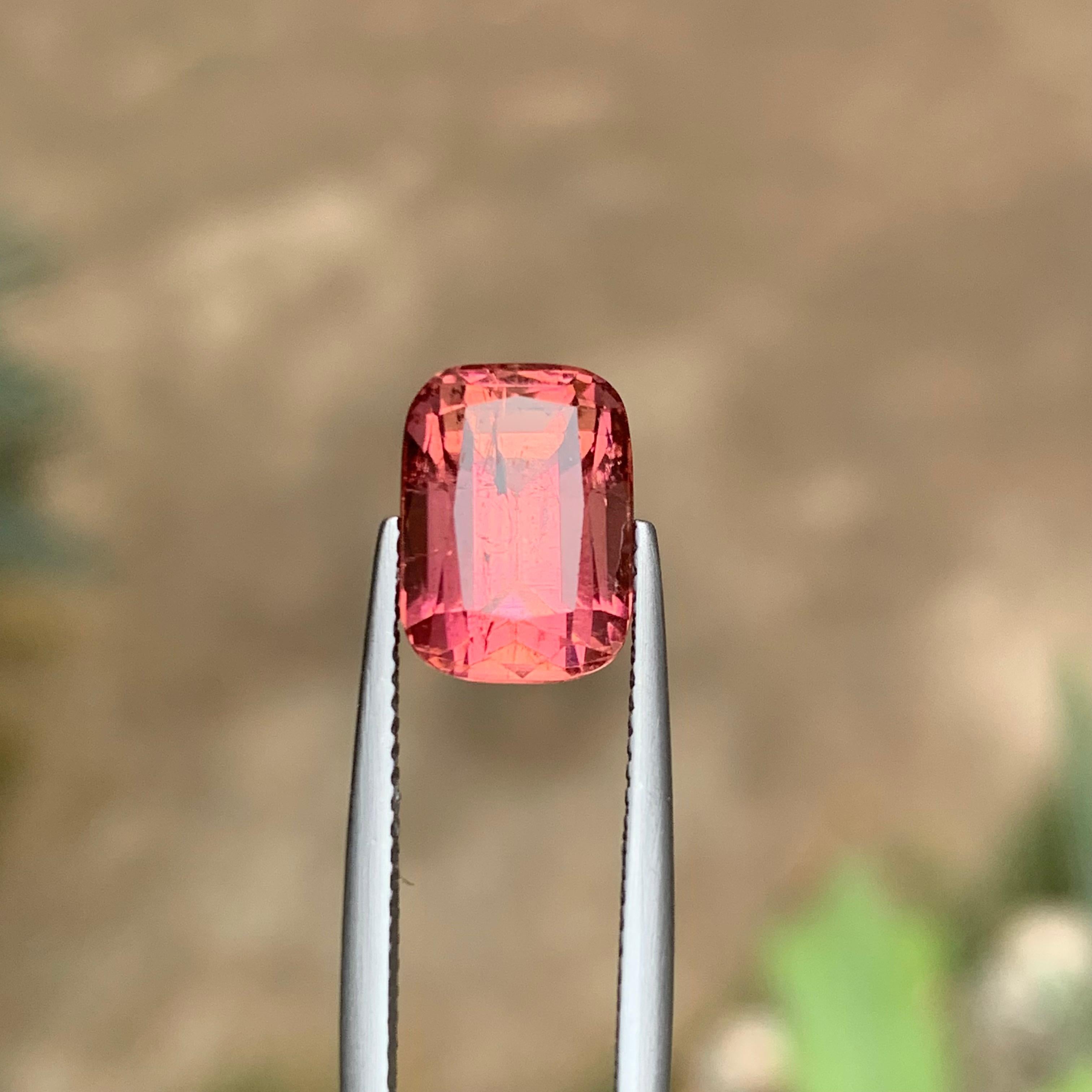Anello con tormalina naturale rosa pesca, ciondolo, gemma sciolta 5,25 CT taglio cuscino in vendita 5