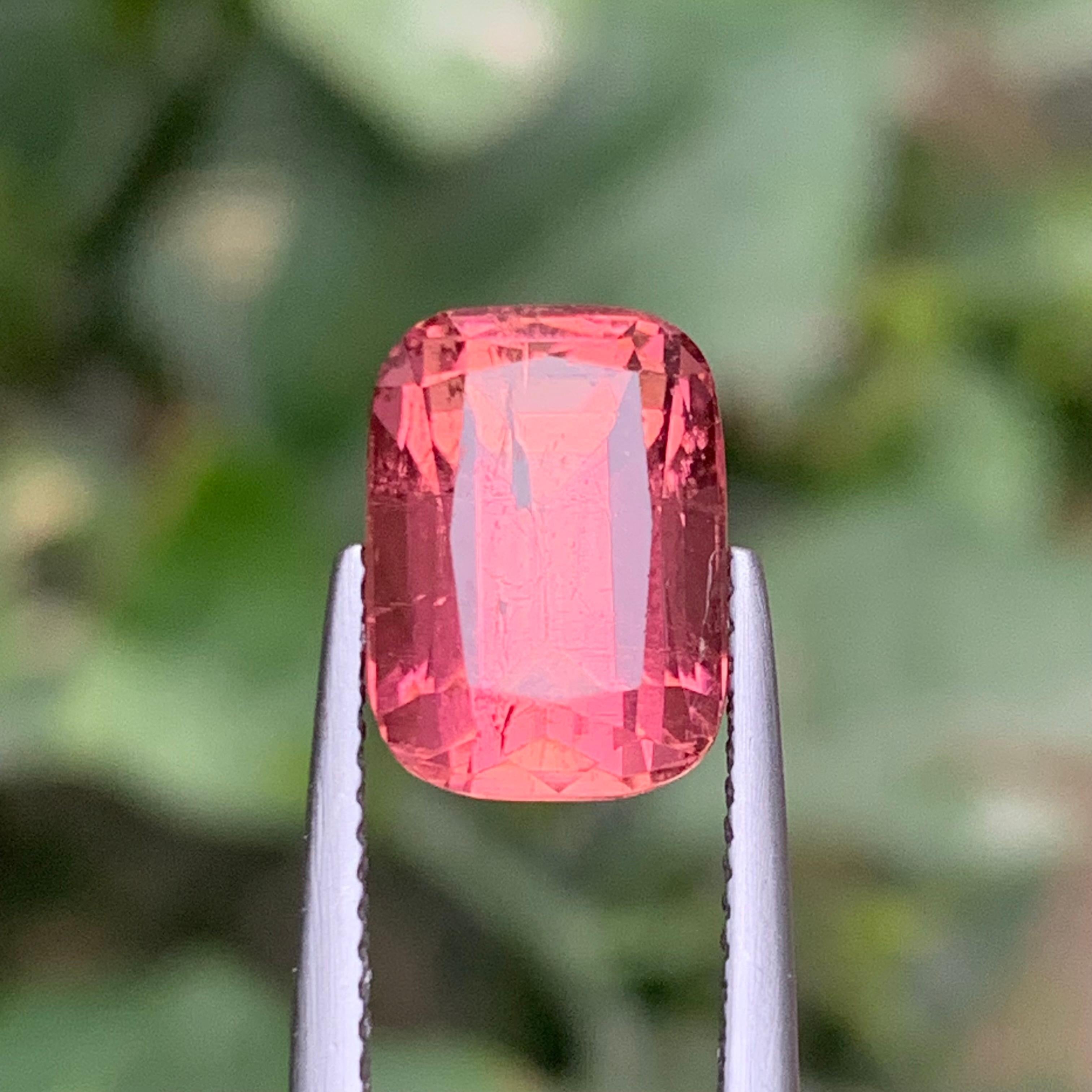 Anello con tormalina naturale rosa pesca, ciondolo, gemma sciolta 5,25 CT taglio cuscino in vendita 7