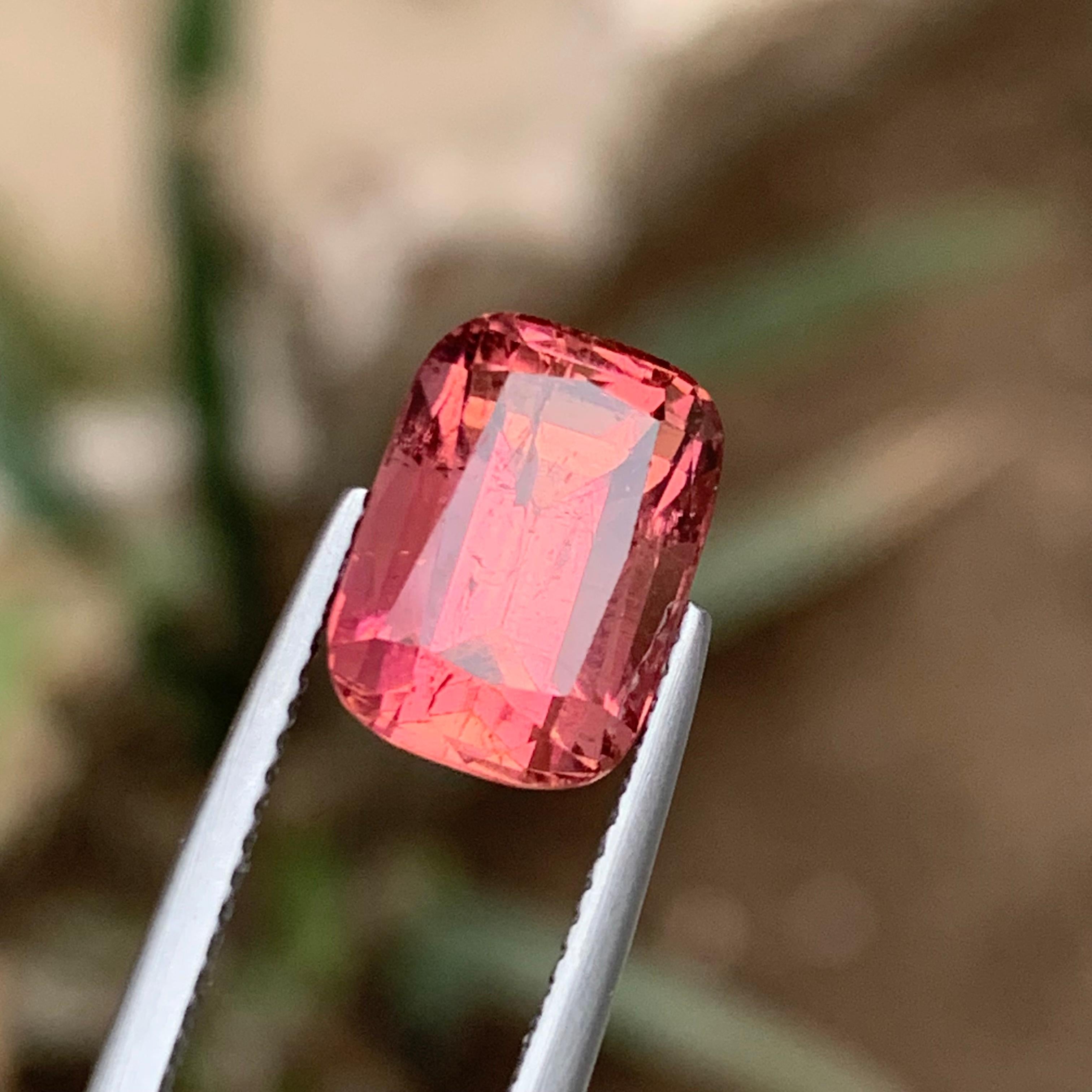 Anello con tormalina naturale rosa pesca, ciondolo, gemma sciolta 5,25 CT taglio cuscino In condizioni Nuovo in vendita a Peshawar, PK
