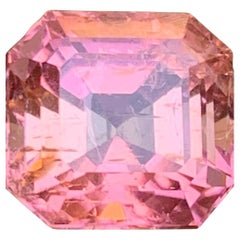Bague en tourmaline naturelle rose pêche, pierre précieuse non sertie de 7,05 carats, taille Asscher