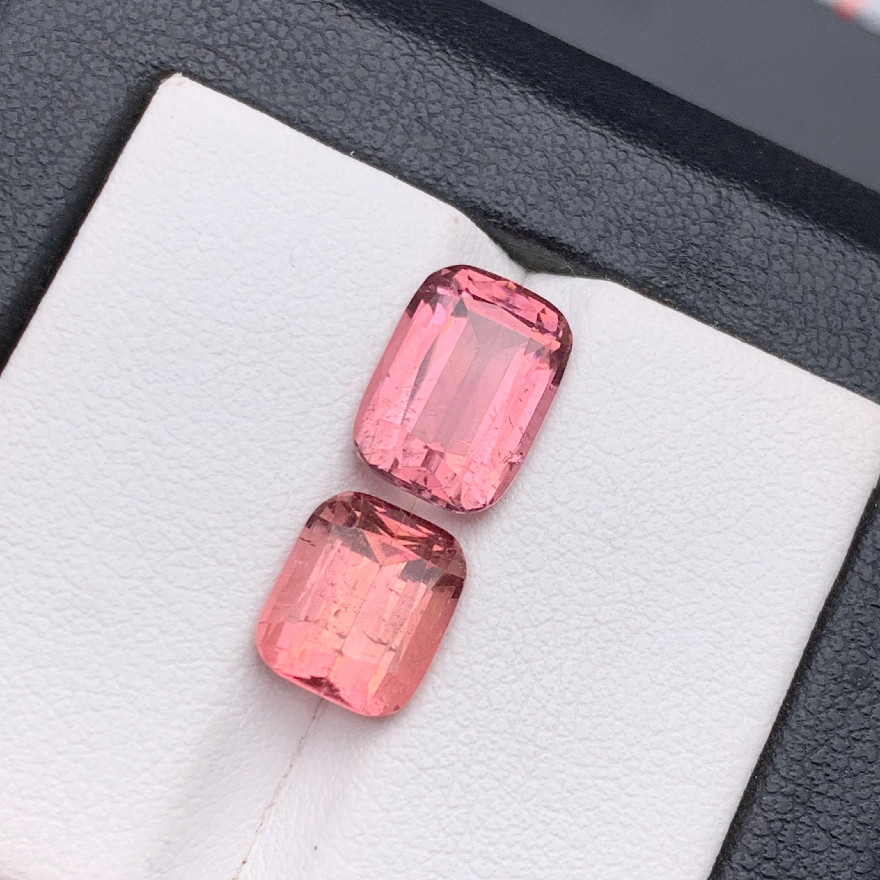Anello con tormalina naturale rosa pesca, ciondolo con gemme sciolte 6,05 carati taglio cuscino in vendita 4