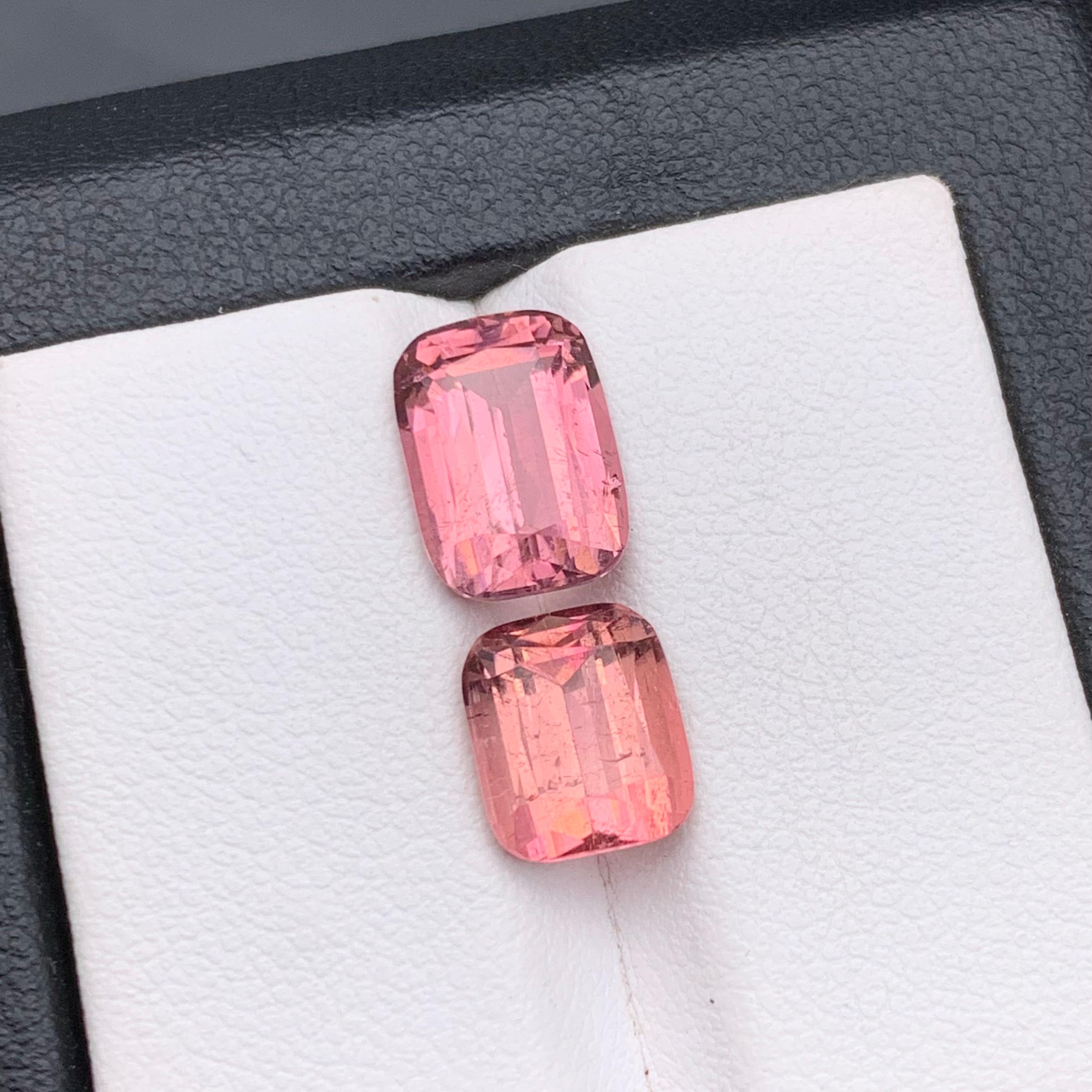 Anello con tormalina naturale rosa pesca, ciondolo con gemme sciolte 6,05 carati taglio cuscino in vendita 5