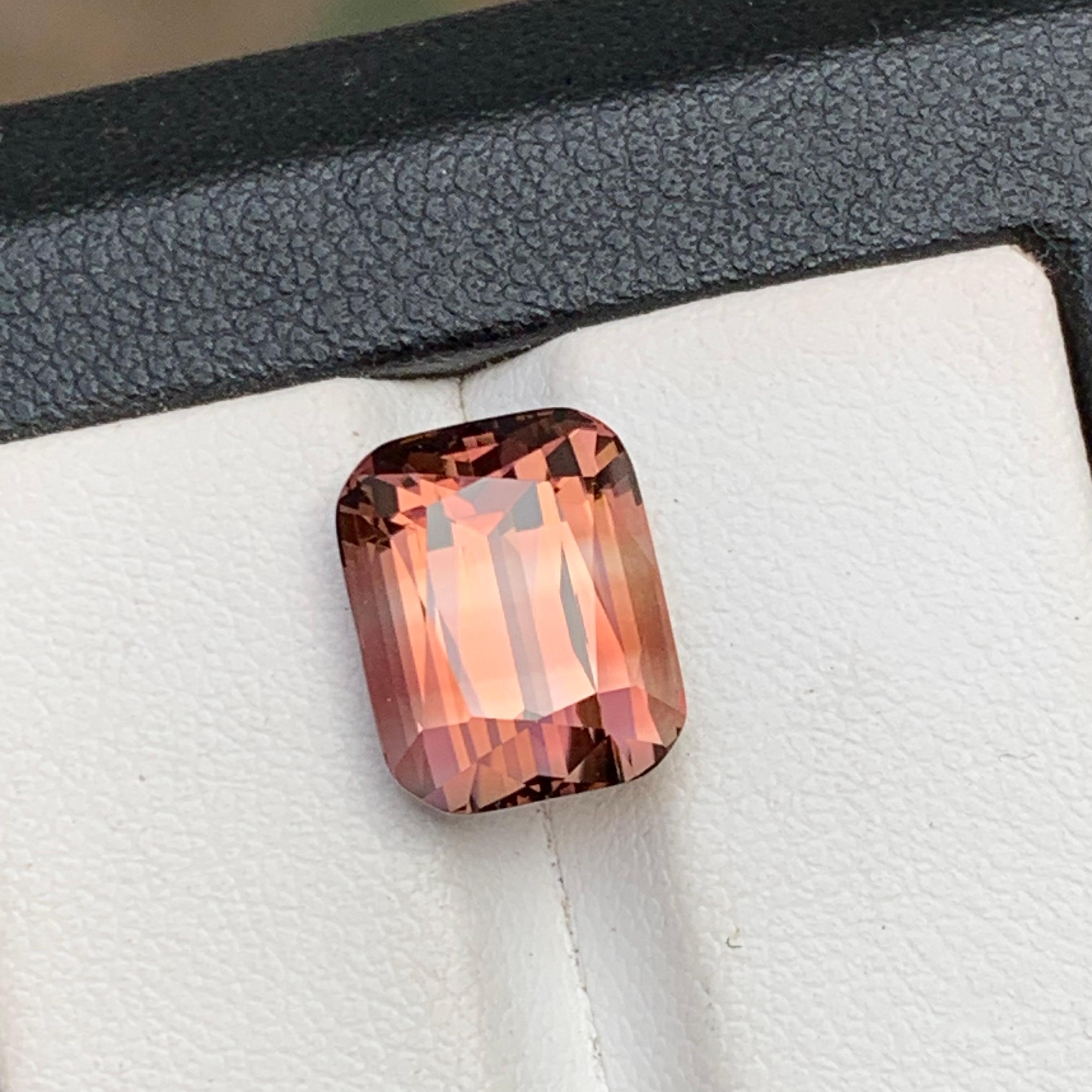 Anillo de turmalina natural rosa melocotón zonada Gema suelta 6,95 quilates talla cojín en venta 7