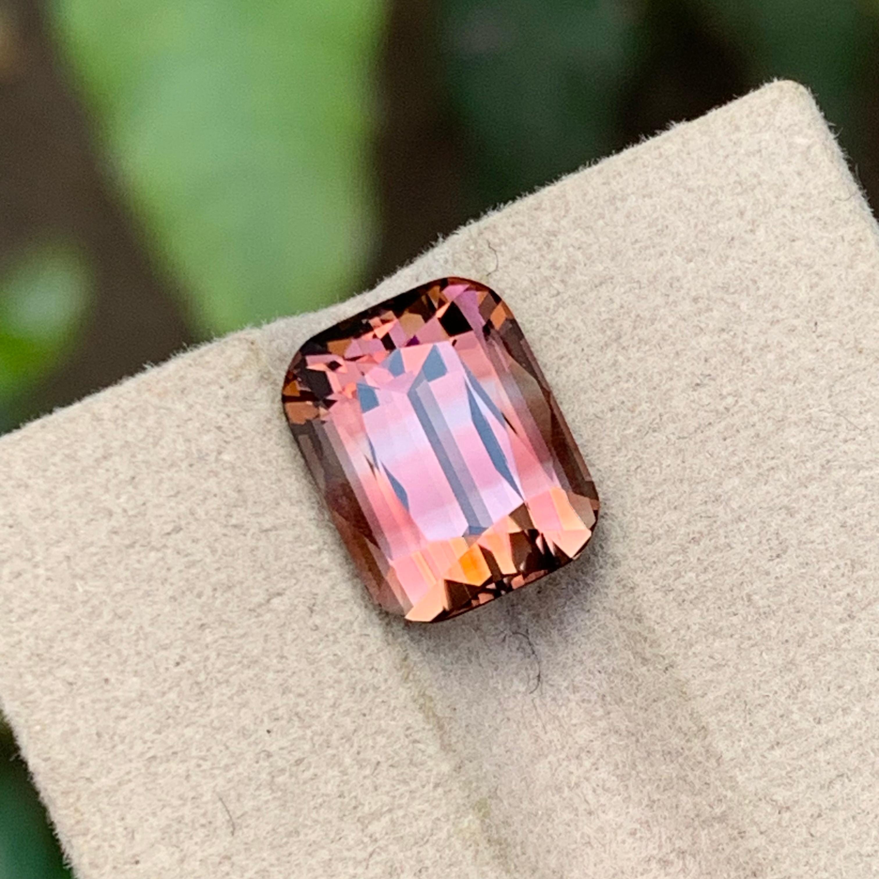 Anillo de turmalina natural rosa melocotón zonada Gema suelta 6,95 quilates talla cojín en venta 1