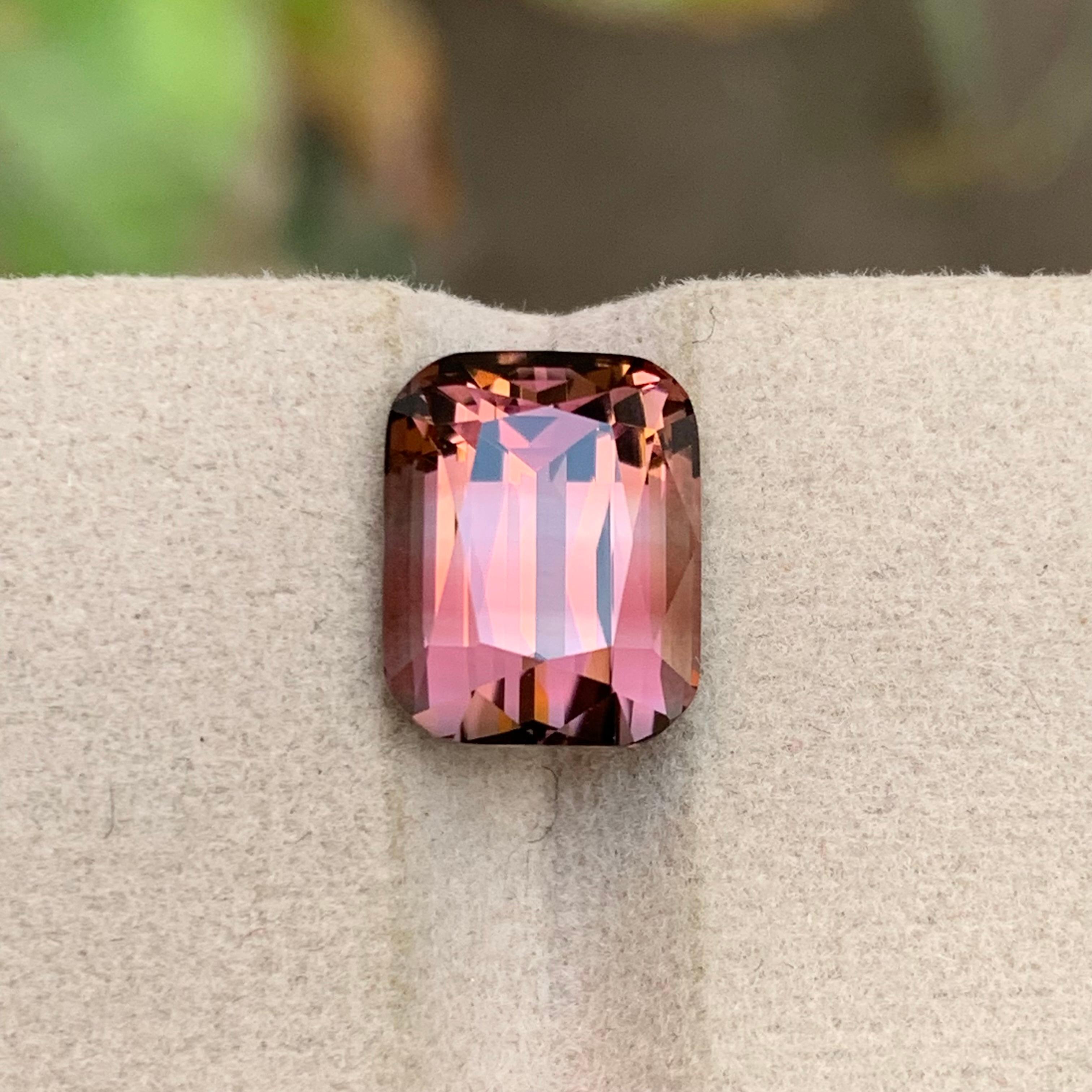 Anillo de turmalina natural rosa melocotón zonada Gema suelta 6,95 quilates talla cojín en venta 2