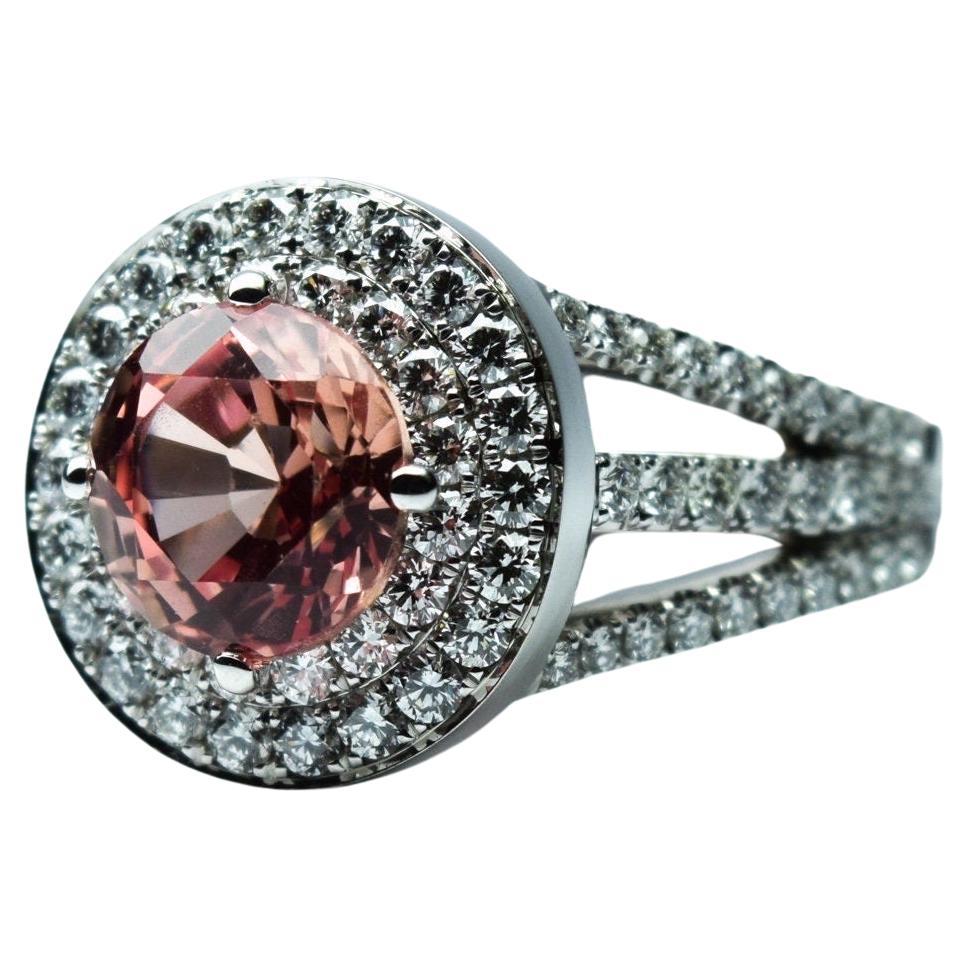 Peachy Sapphire Diamond ring 18KT white gold RARE royal luxury engagement ring
