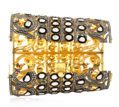Peacock 50.74 Carat Rose Cut Diamond Statement Bracelet Cuff
