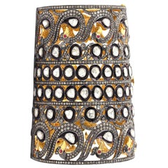 Peacock 50.74 Carat Rose Cut Diamond Statement Bracelet Cuff