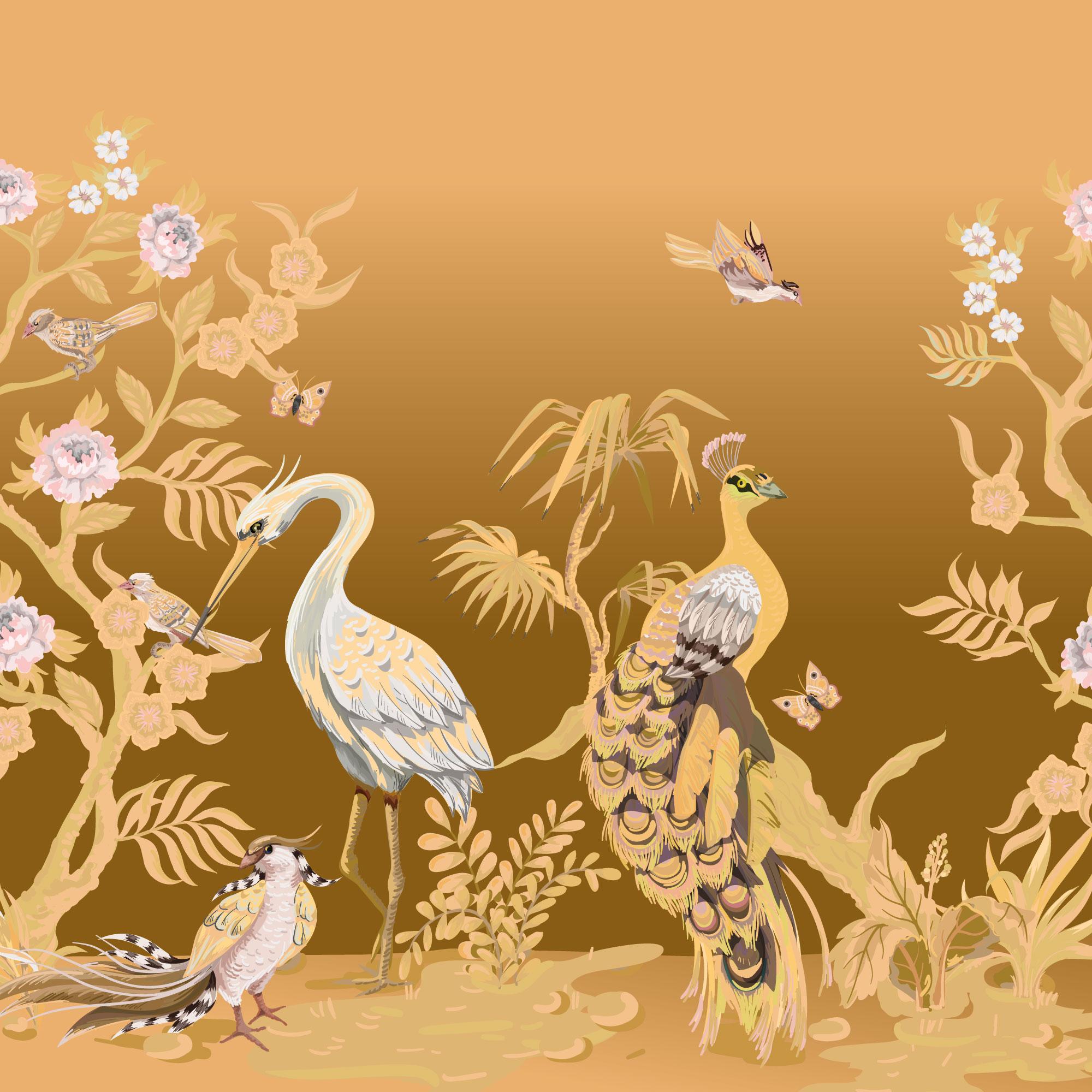 XXIe siècle et contemporain Panneau de soie contemporain représentant des paons et des hérons en vente