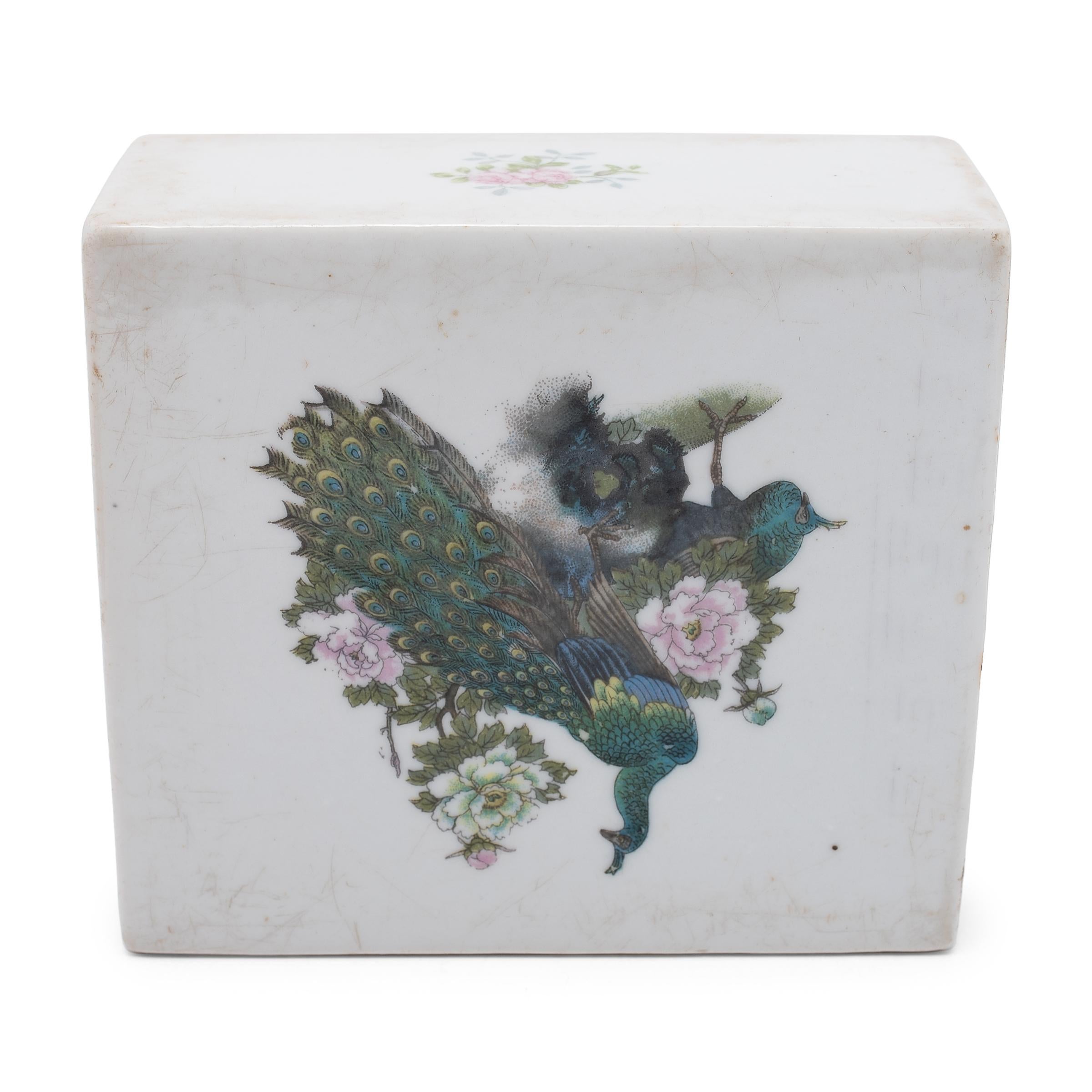 20th Century Chinese Peacock and Peonies Headrest For Sale
