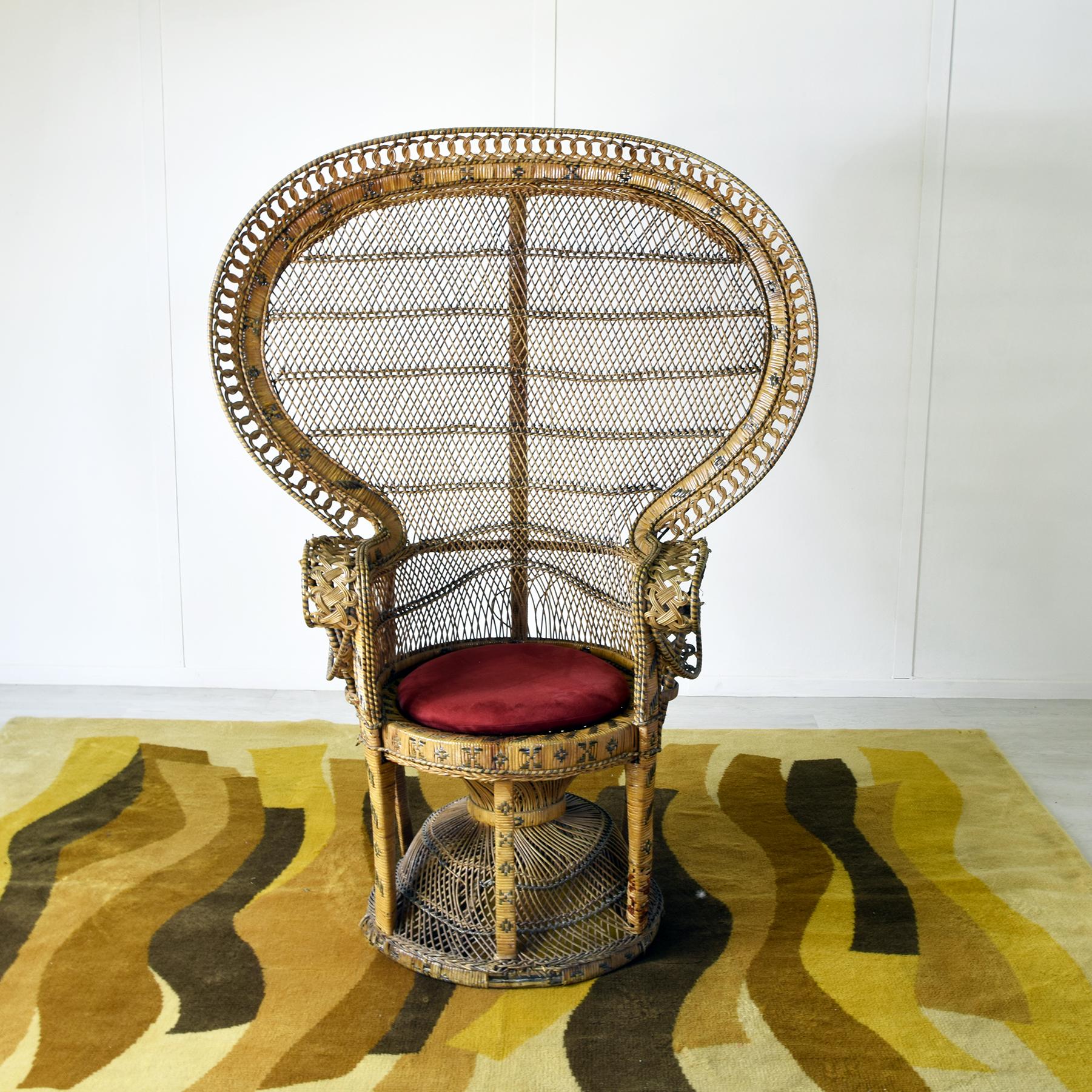 Rattan Peacock armchair Emanuelle 1970s For Sale