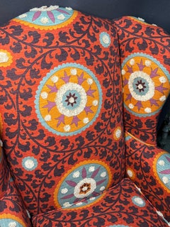 Peacock Armchair Upholstered with Tribal Thread Sunset Fabric