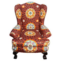 Vintage Peacock Armchair Upholstered with Tribal Thread Sunset Fabric