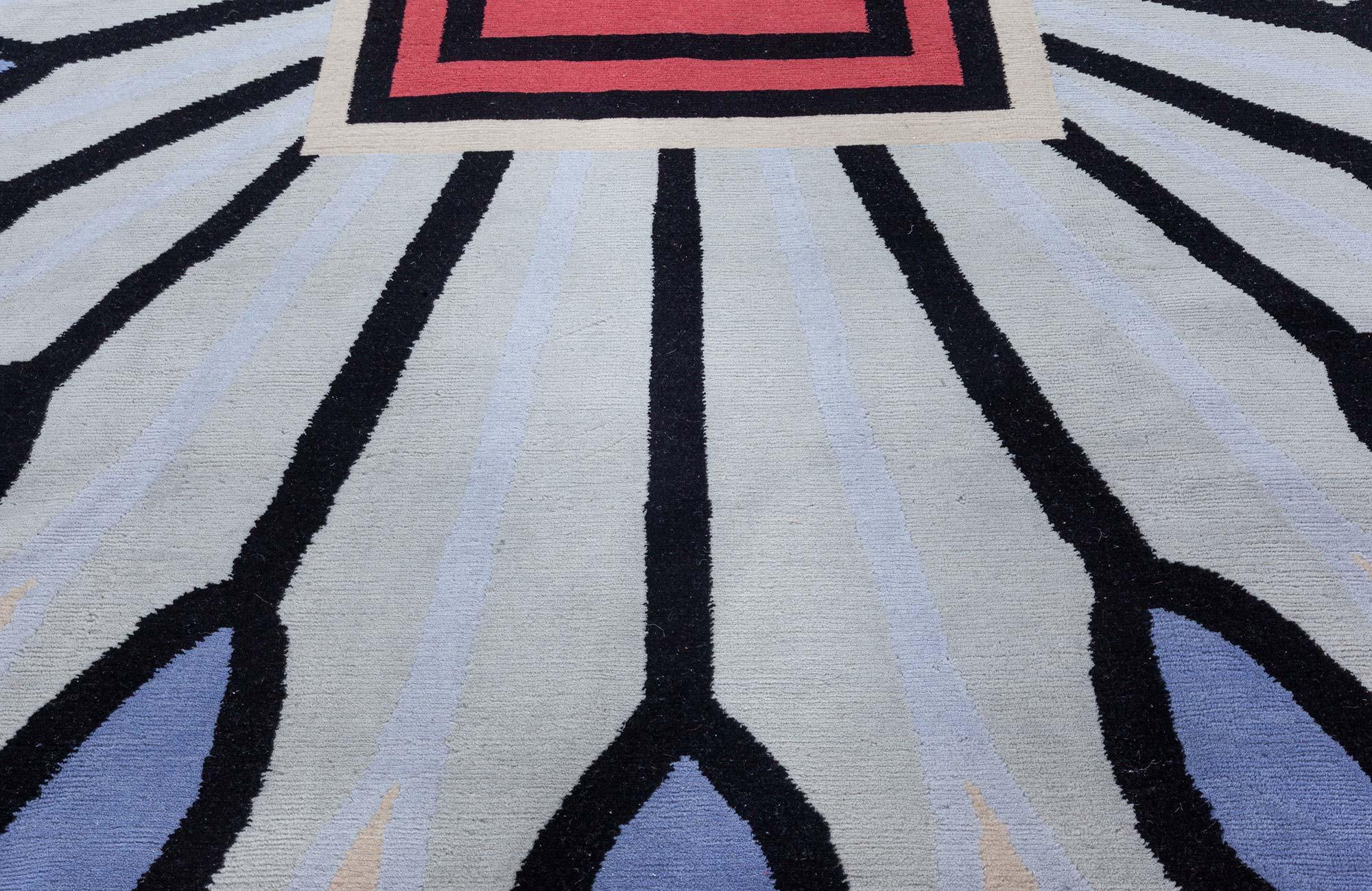 Indiano Tappeto in lana ispirato al pavone Art Deco di Doris Leslie Blau in vendita