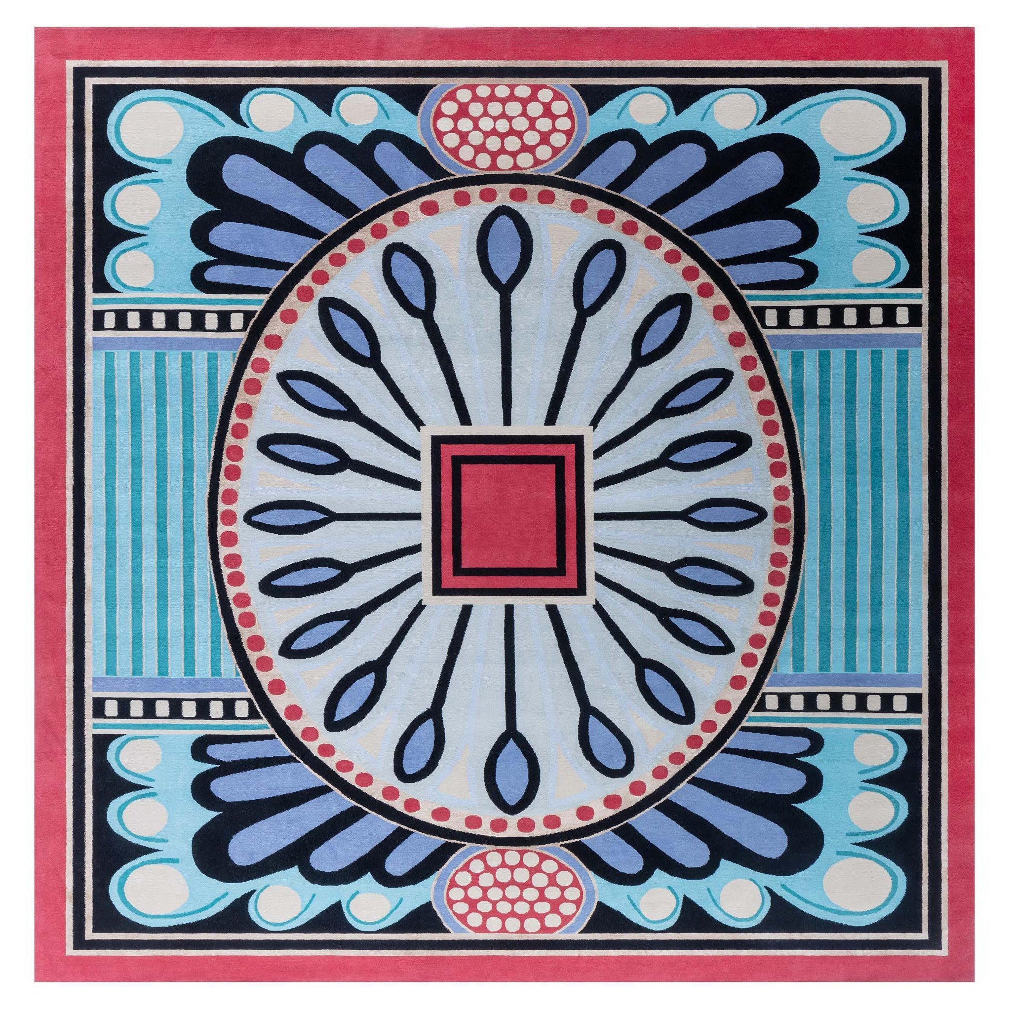 Peacock Art Deco Inspired Wool Rug by Doris Leslie Blau For Sale