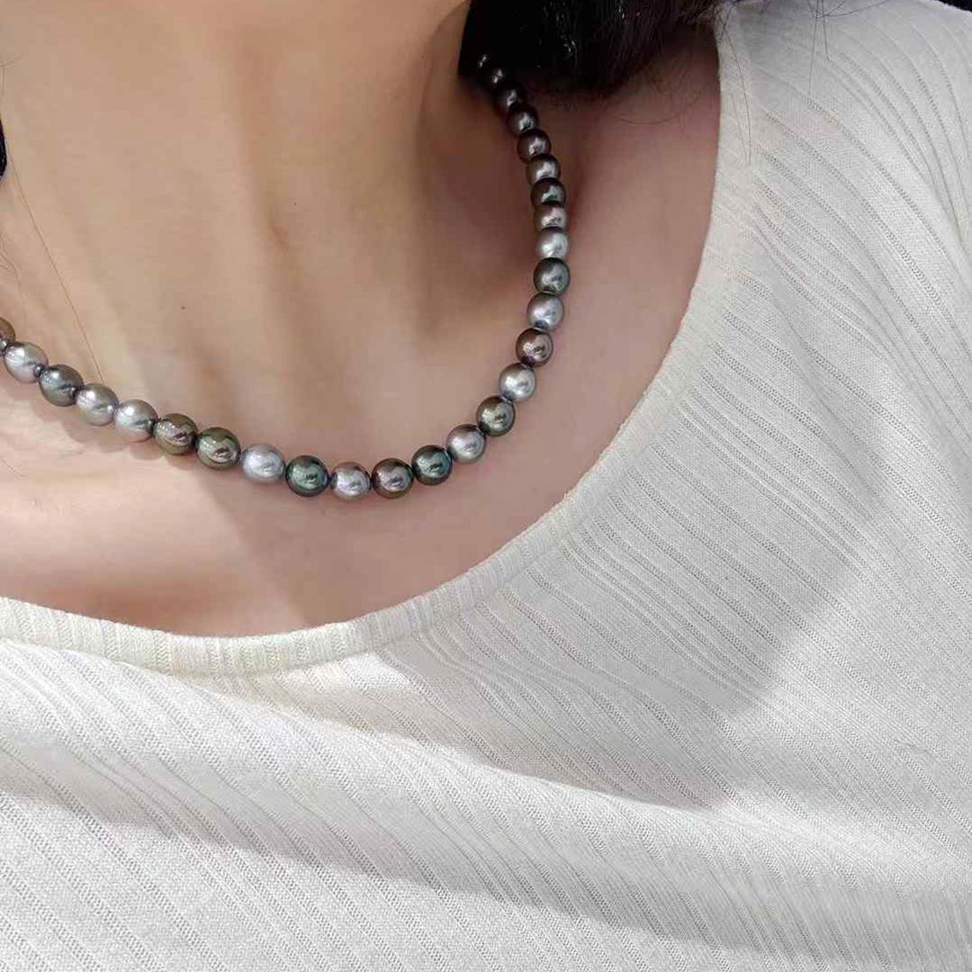 Collana di perle di Tahiti certificate Peacock Aurora PSL 5