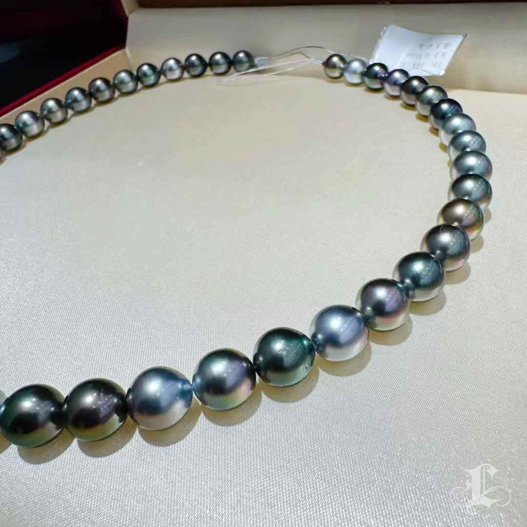 Collana di perle di Tahiti certificate Peacock Aurora PSL 1