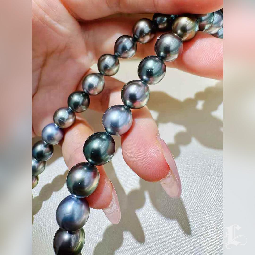 Collana di perle di Tahiti certificate Peacock Aurora PSL 2