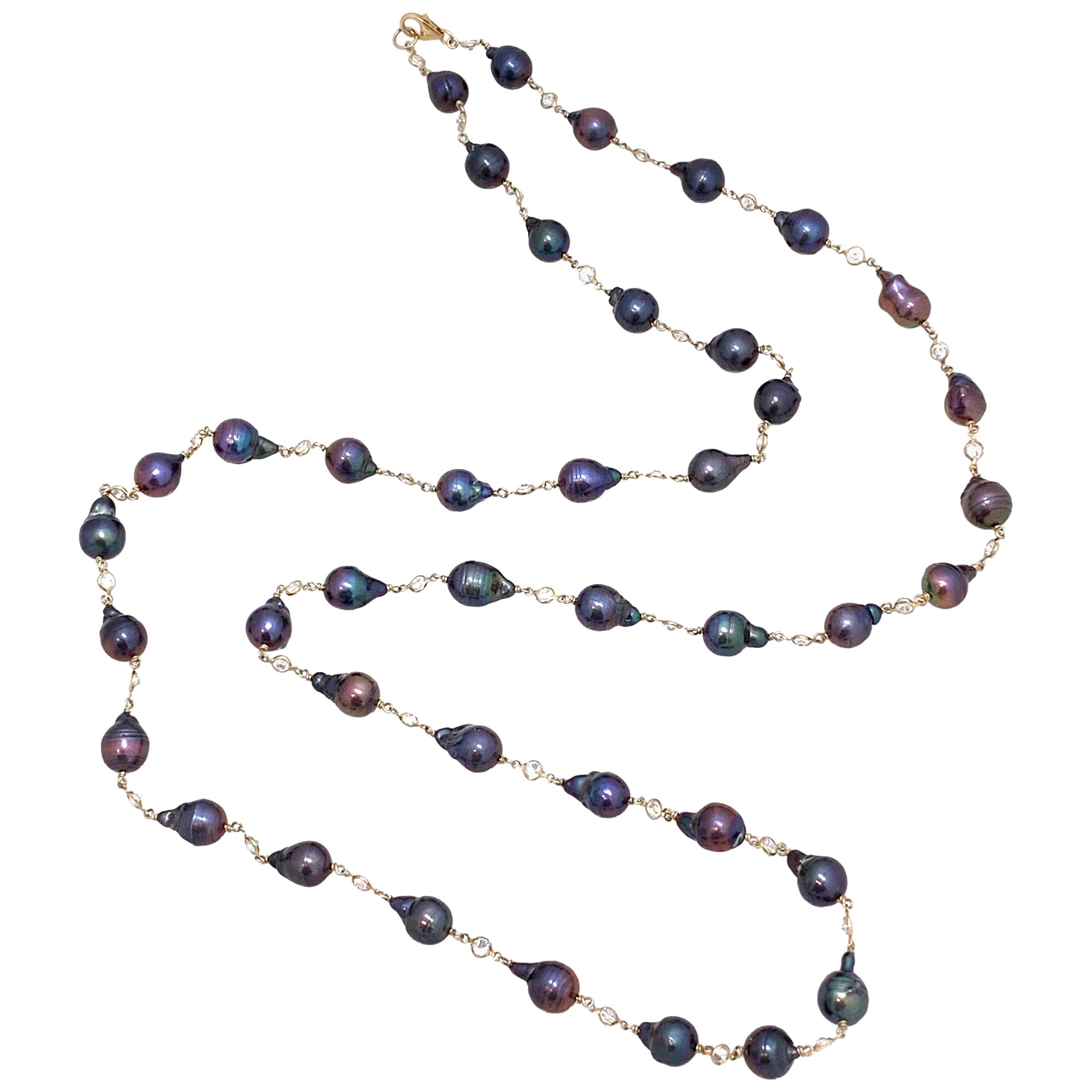 Peacock Baroque Pearl 50" Long Station Vermeil Necklace