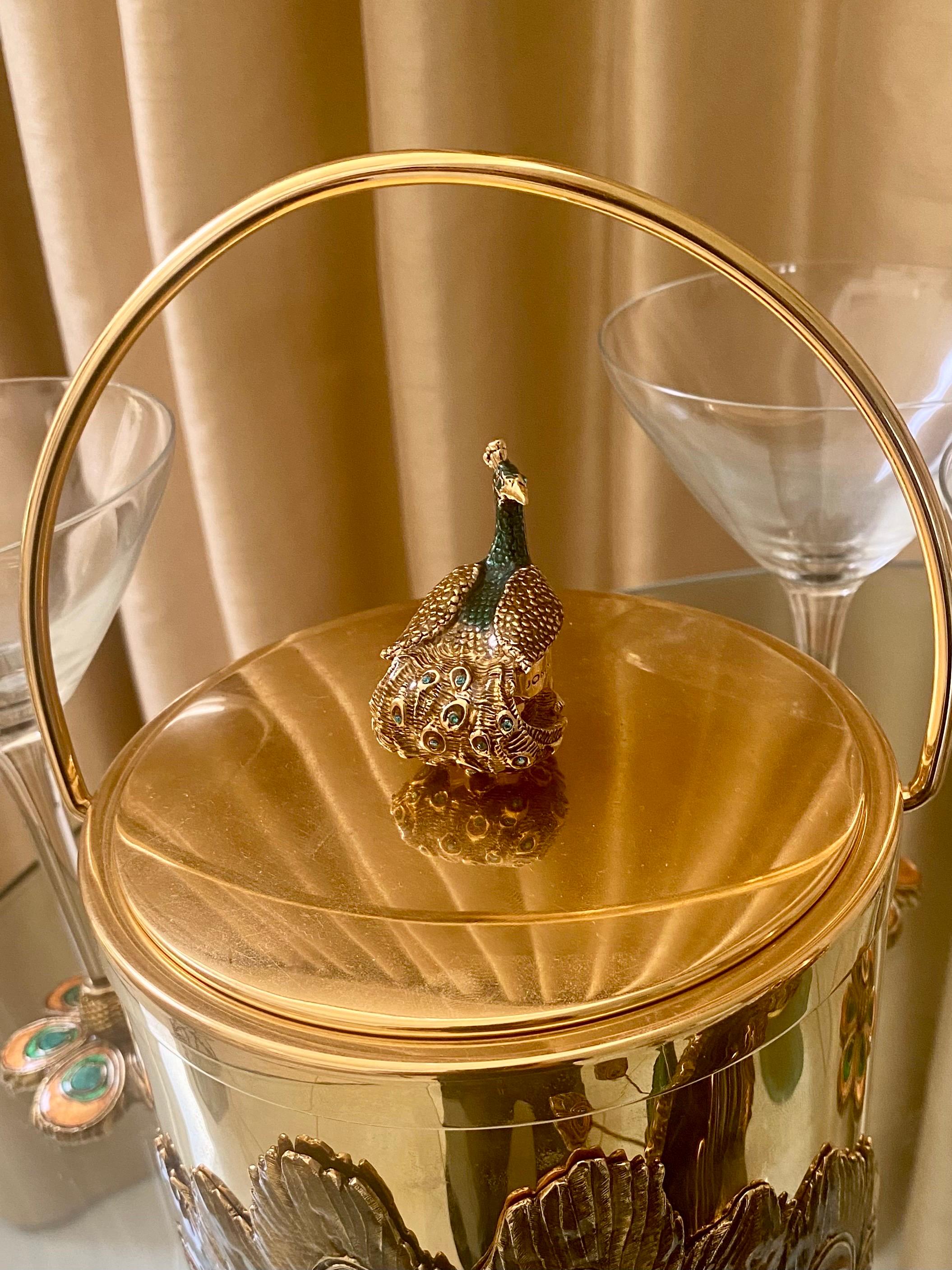 Gold Plate Peacock Barware Set with Martini Glasses