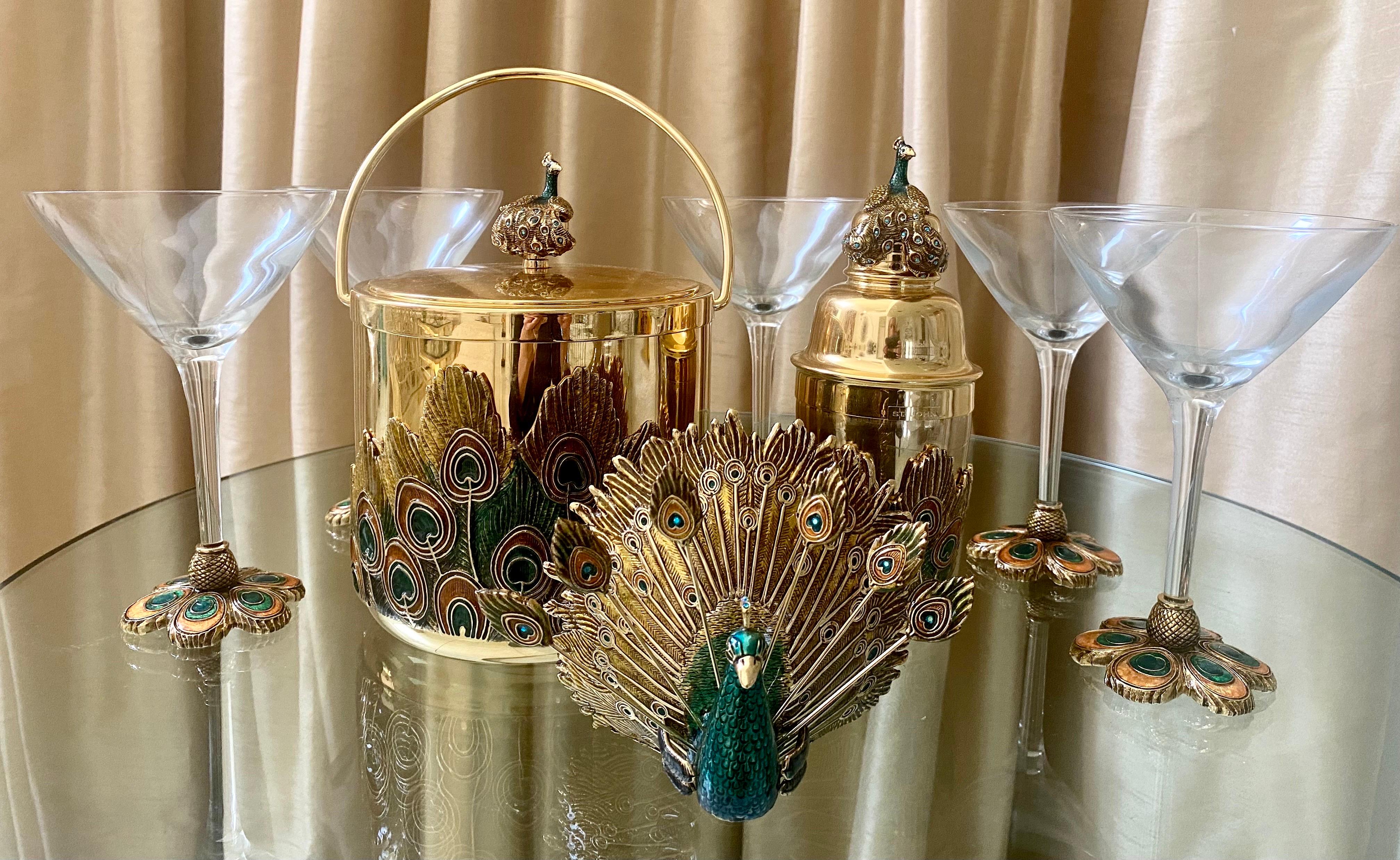 Peacock Barware Set with Martini Glasses 9