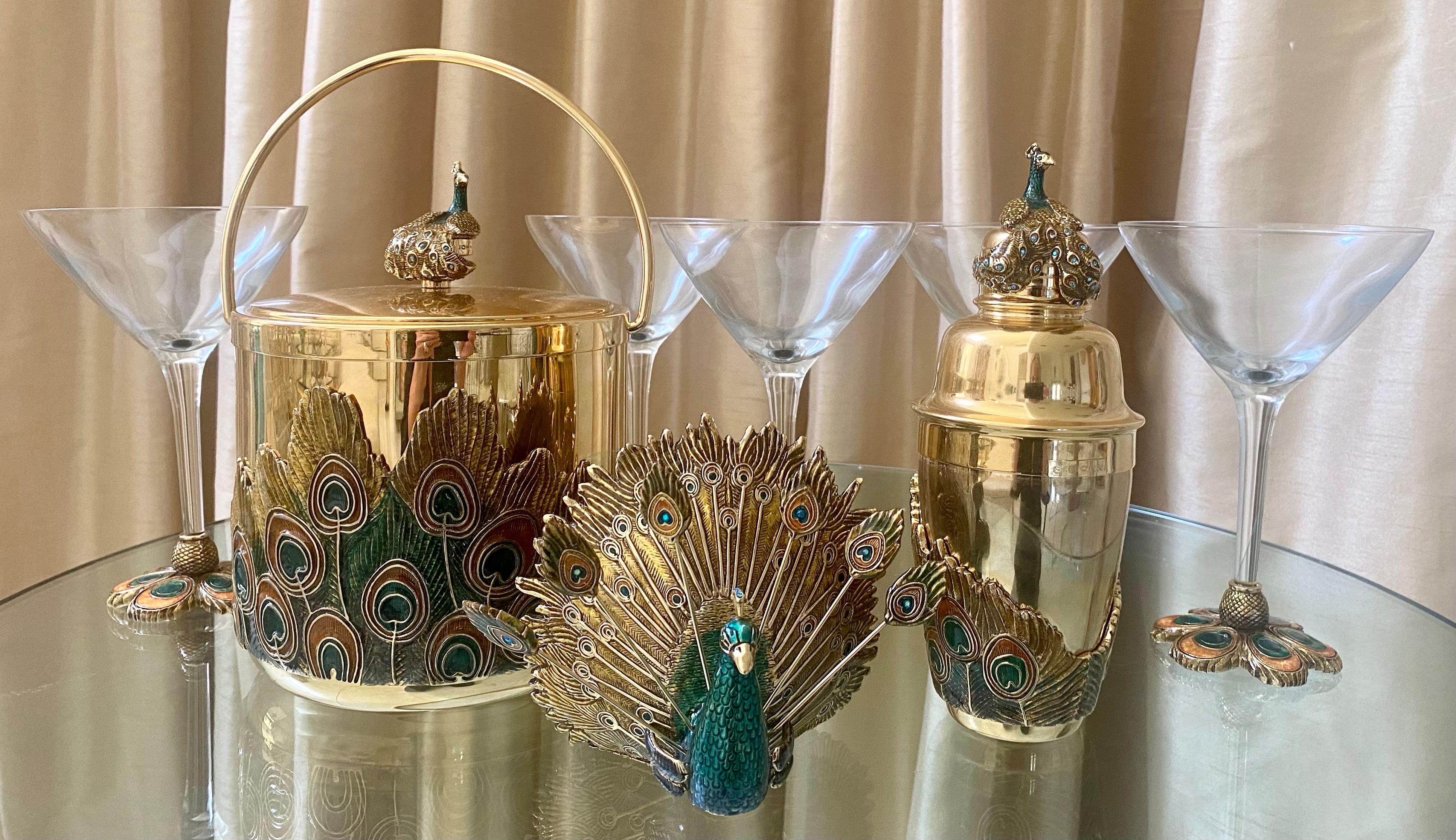 American Peacock Barware Set with Martini Glasses