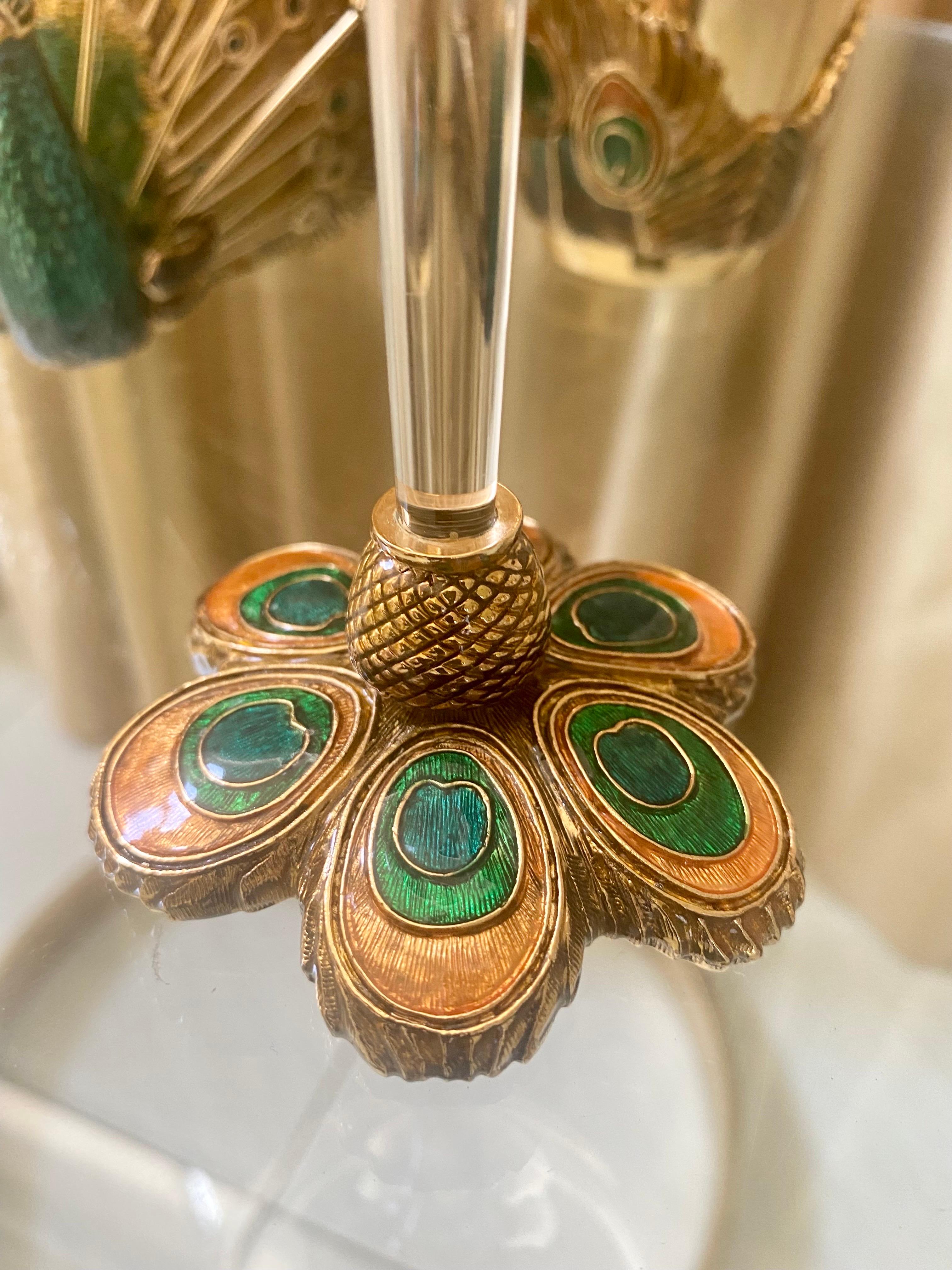 Enameled Peacock Barware Set with Martini Glasses