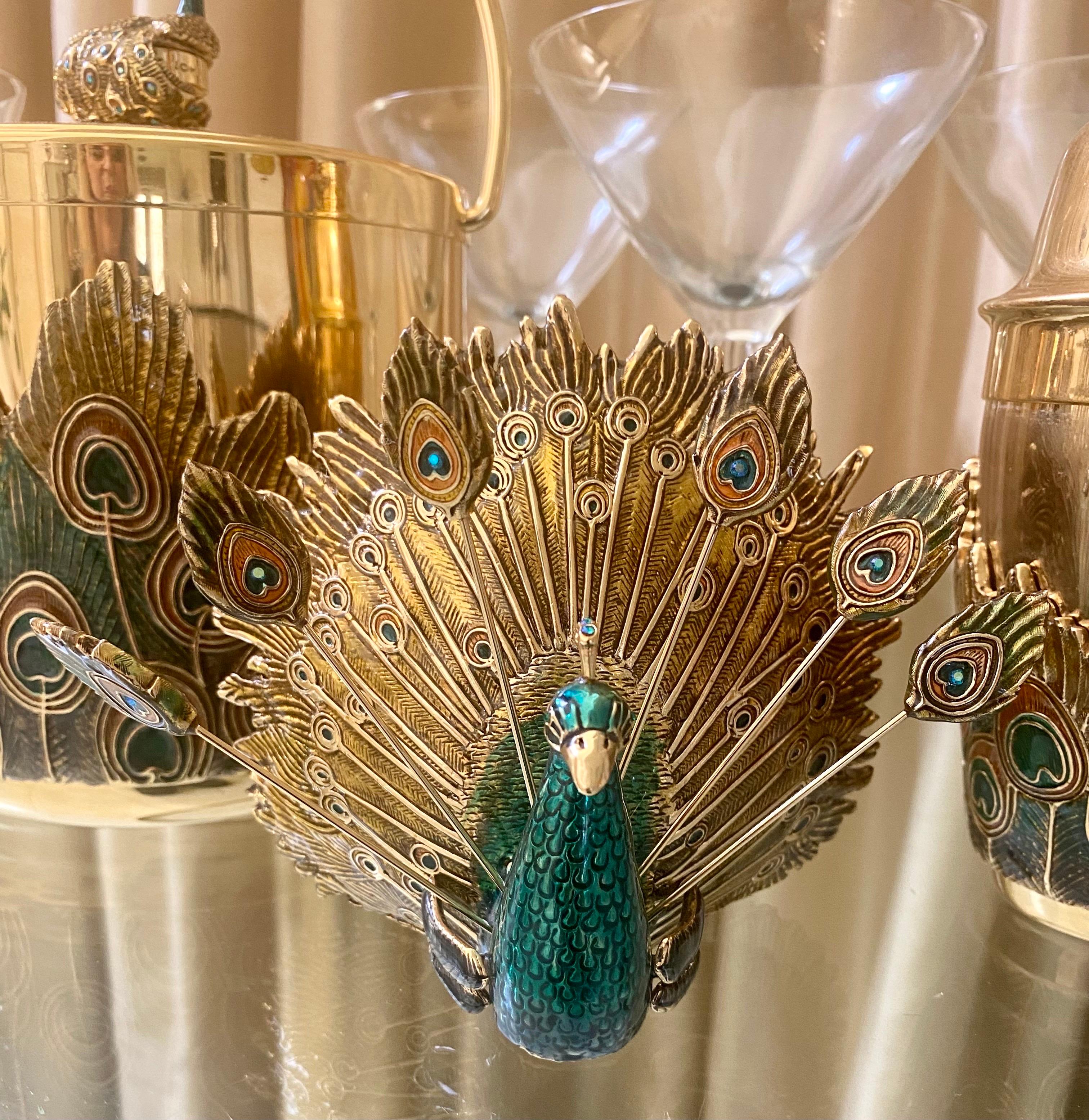 Peacock Barware Set with Martini Glasses In Good Condition In Miami, FL