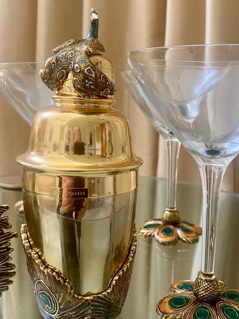 Peacock Barware Set of with Martini Glasses For Sale at 1stDibs