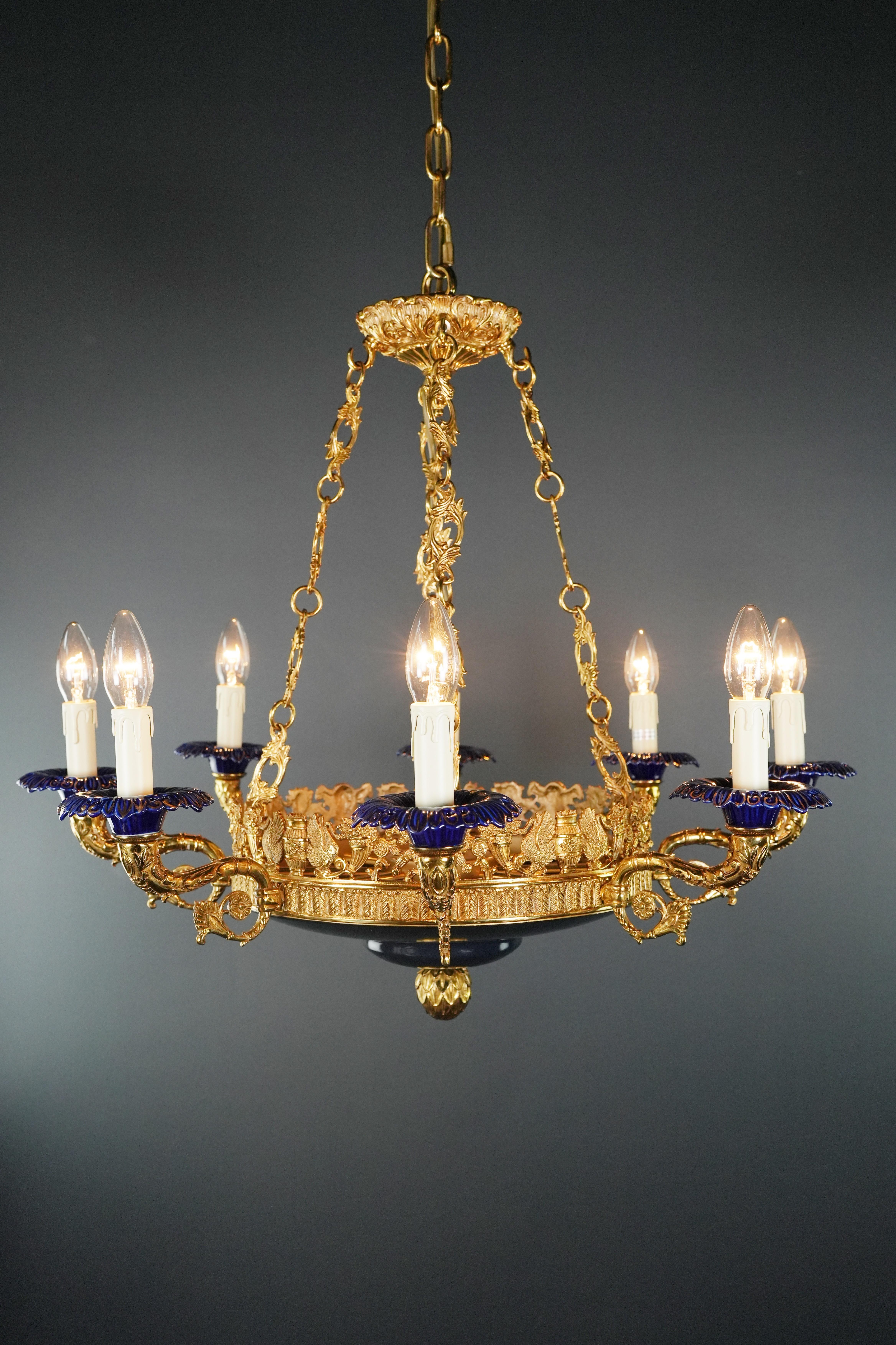 Introducing a stunning brass baroque empire chandelier reminiscent of the classic style of the empire era. This is a new reproduction and there are several available to ensure you can bring this classic beauty into your space.

With a total height
