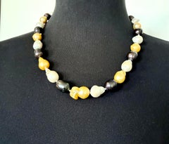 Peacock Black, White and Gold Freshwater Pearl Choker - Hand-Knotted